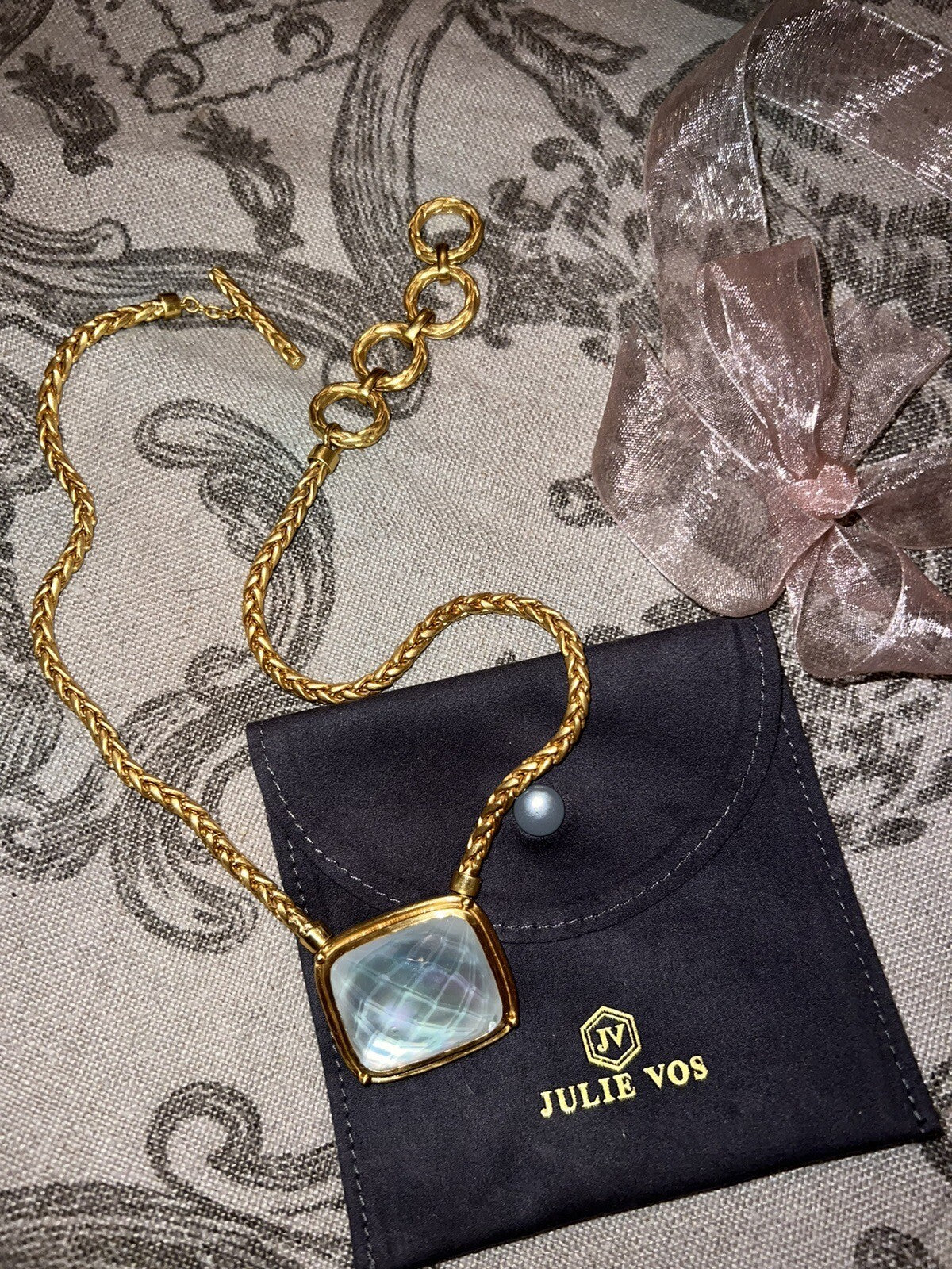 Julie Vos White/Clear Iridescent Pendant & 24k Gold Plated Chain Necklace Julie Vos