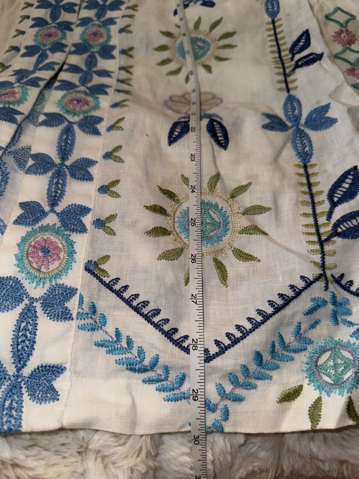 Johnny Was 3X White Linen Kimono Embroidered Blue & Pink Wrap Jacket