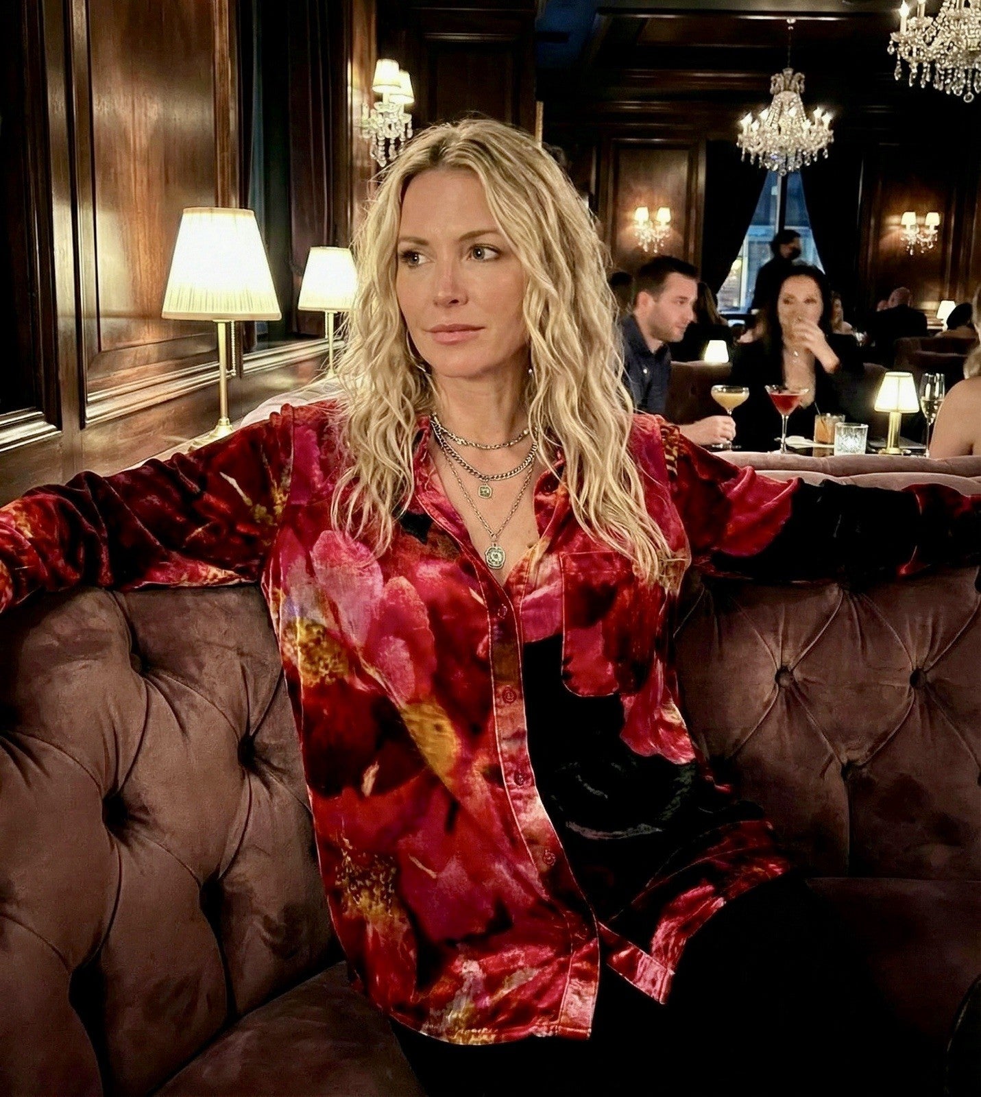 Johnny Was XXL Plus Pink & Red Velvet Button Up Shirt Blouse Top Oversized Johnny Was