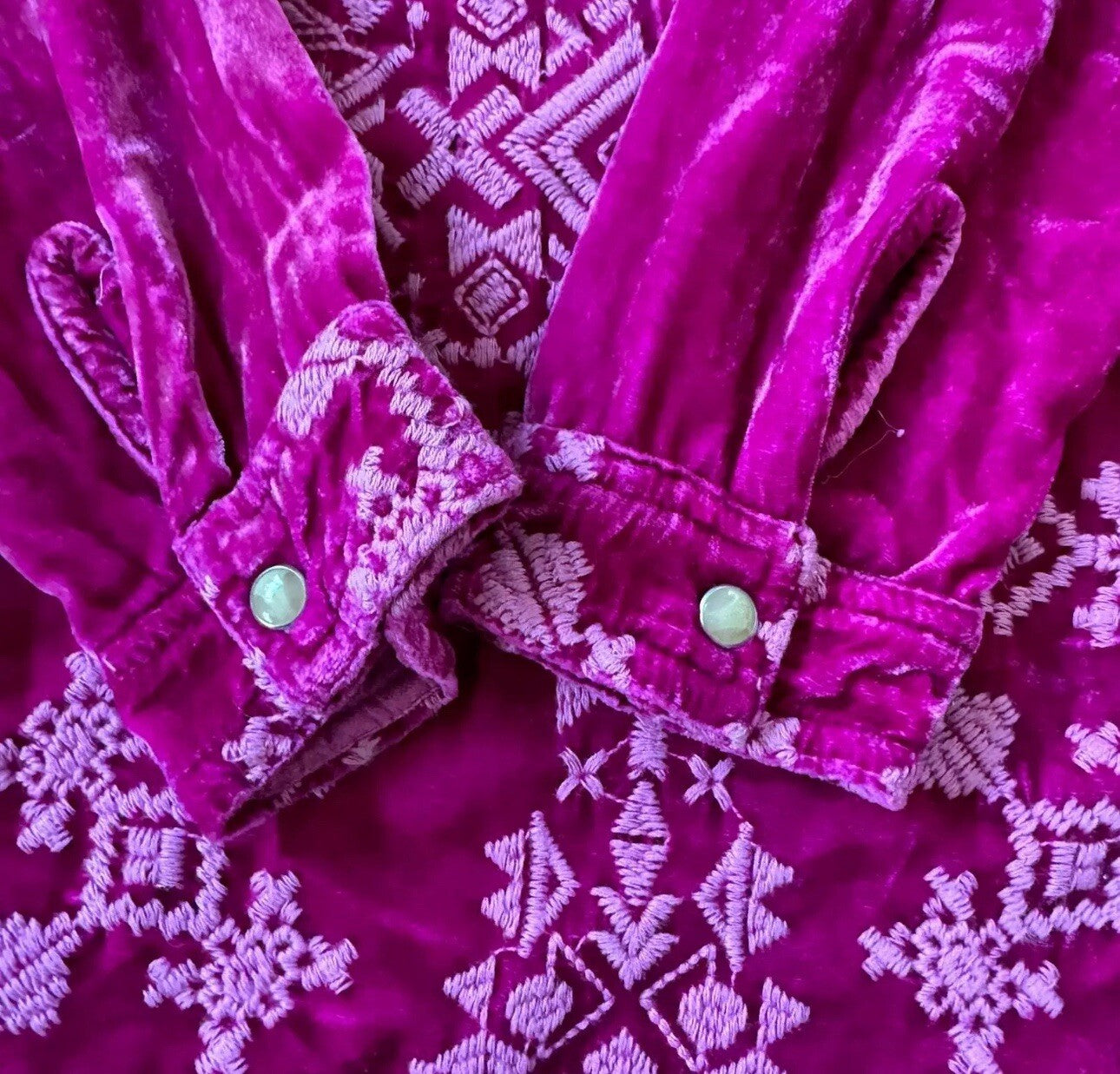 Johnny Was XL 1X Velvet Fuchsia Pink Button Up Shirt Tunic Top Blouse Johnny Was