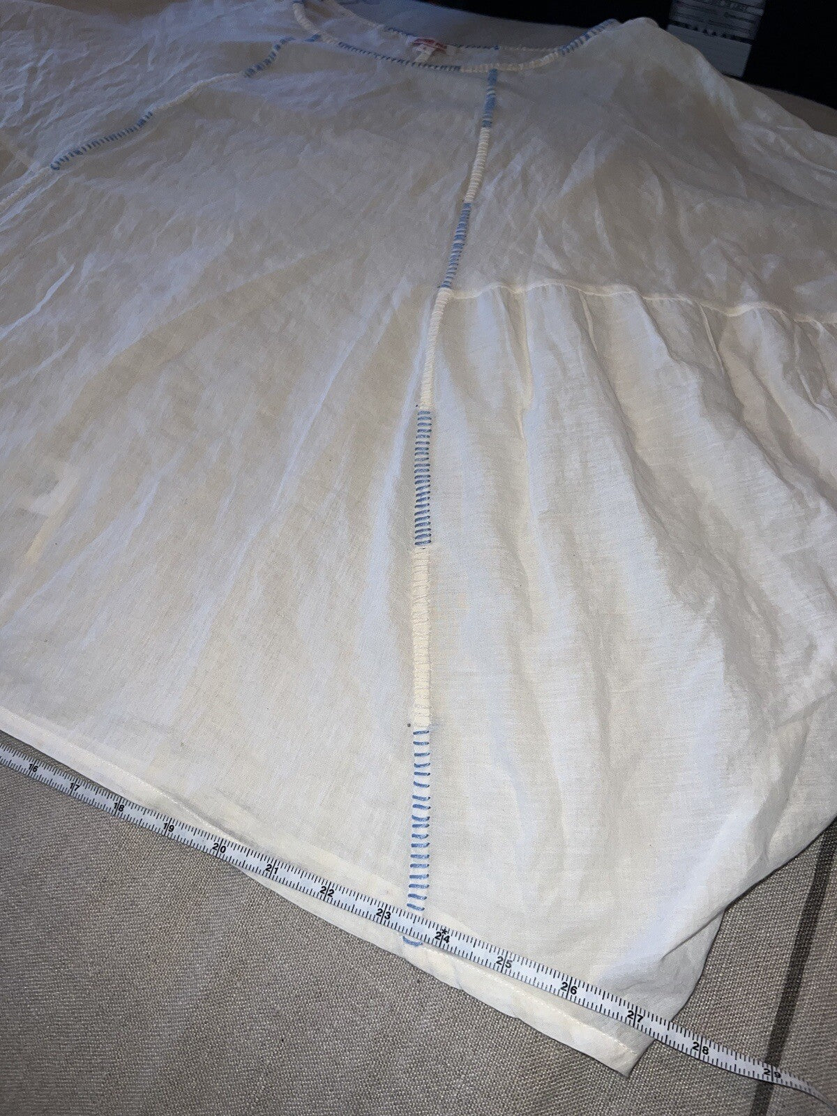 Johnny Was L Large White & Blue Cotton Poncho Peasant Top Tassels Beading Cool Johnny Was