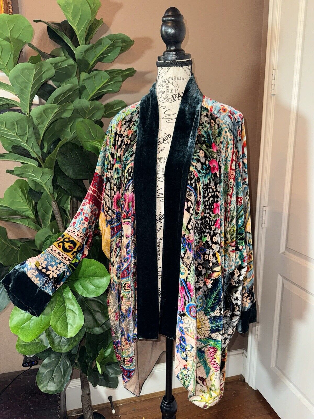 Johnny Was XXL Colorful Velvet Kimono Wrap Jacket Cardigan Coat Dolman Sleev