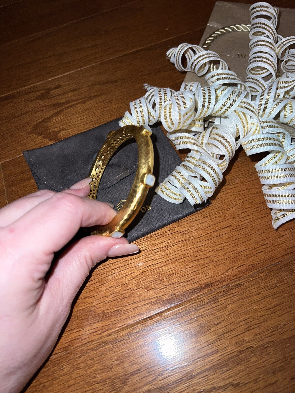 Julie Vos Hinged Bangle Bracelet Clear Iridescent Stones Slightly Milky In Color Julie Vos