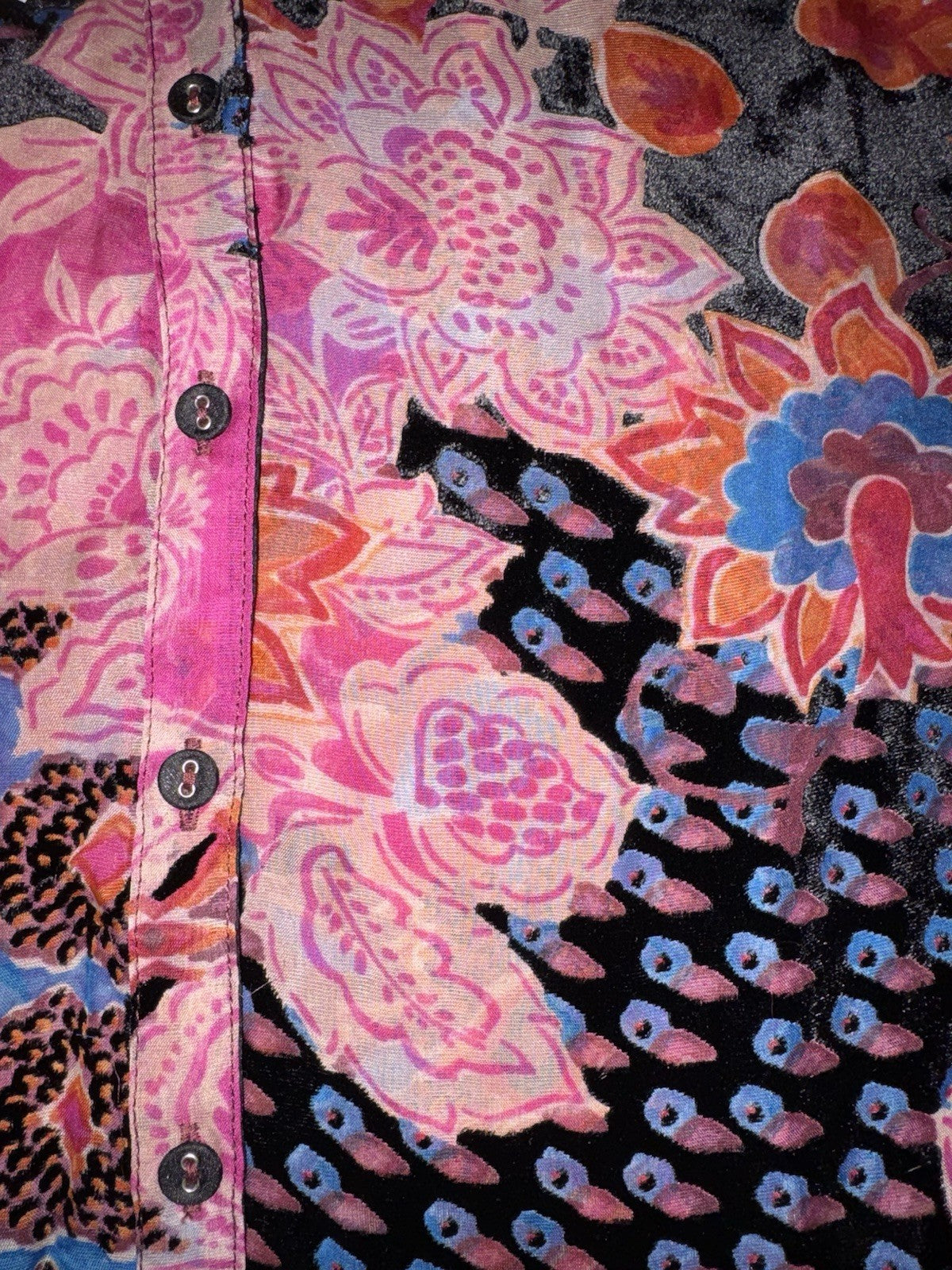 Johnny Was PXXL Petite Burnout Velvet Blouse Pink & Red Button Up Tunic Top Johnny Was