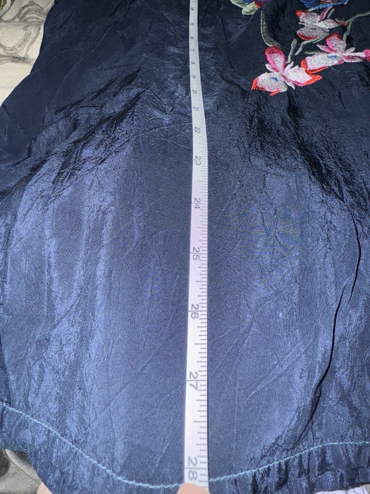 Johnny Was 1X Navy Blue Embroidered Tunic Top Blouse Silky Shirt Lightweight Johnny Was