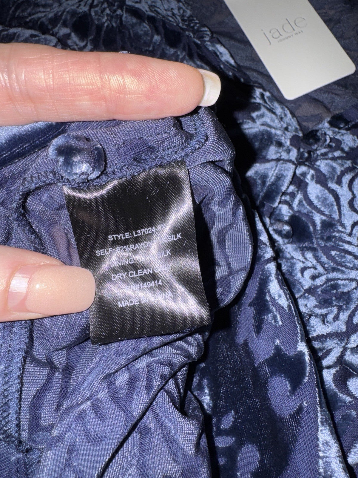 Johnny Was XL Midnight Blue Velvet Burnout Shift MIDI Dress Lightweight Johnny Was