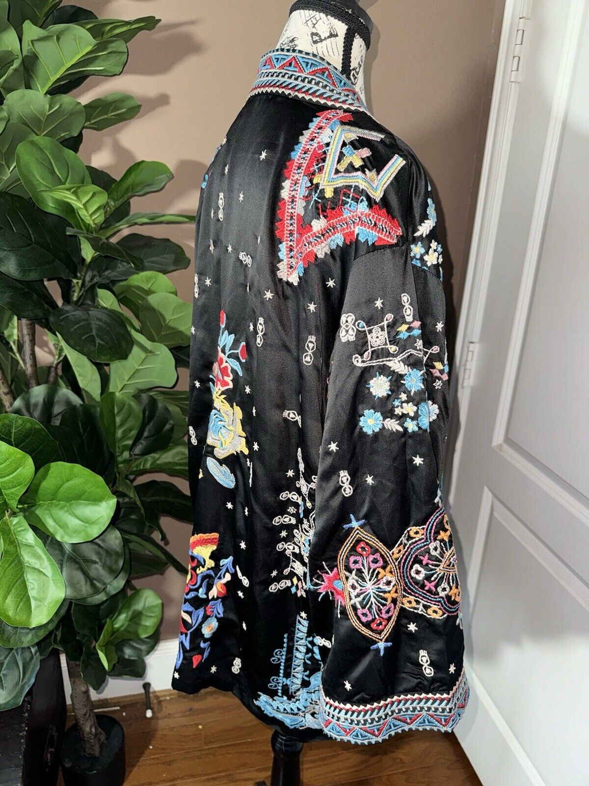 Johnny Was XL 1X Reversible KIMONO Jacket Coat Wrap Embroidery STUNNING