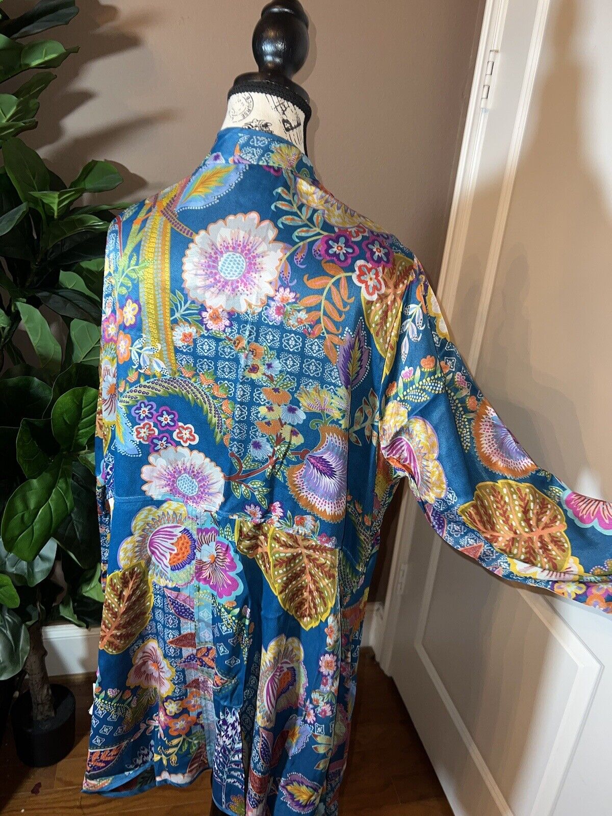 Johnny Was Duster Kimono REVERSIBLE XL 1X   Teal Blue & Wine Red Florals