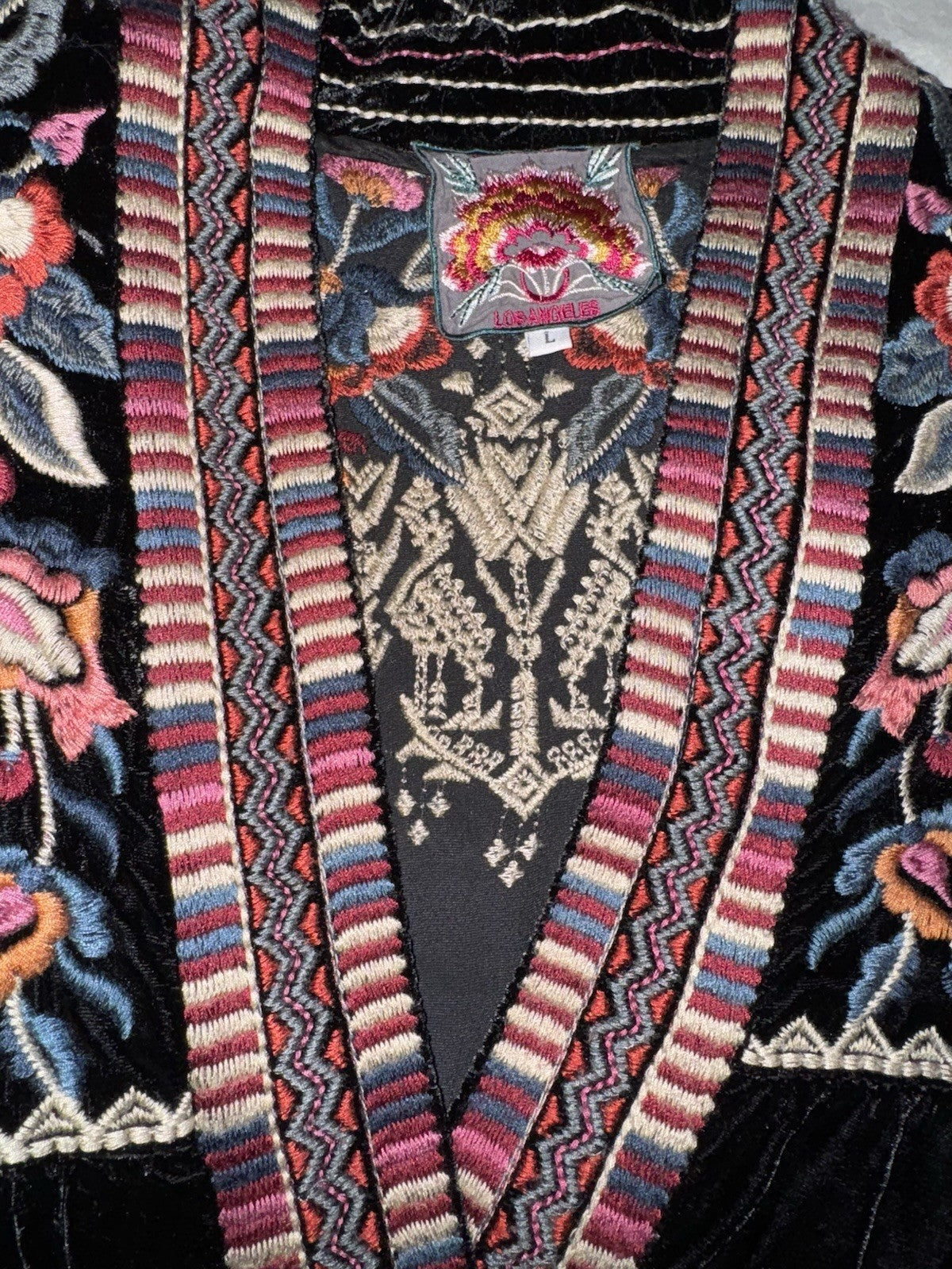 Johnny Was L Large Long Black Velvet Kimono Wrap Jacket Duster Oversized Aztec Johnny Was