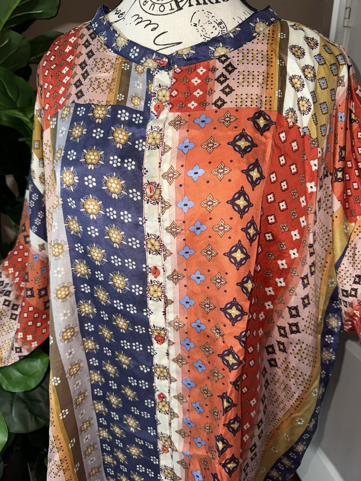 Johnny Was 3X 3XL 100% Silk Tunic Top Button Up Blouse Shirt Lightweight Cool Johnny Was