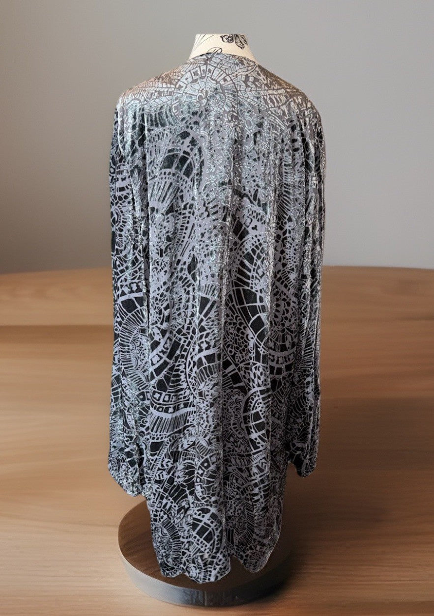 Johnny Was XXL Charcoal Grey Burnout Velvet Mini Shift Dress Tunic Top BOHO Johnny Was