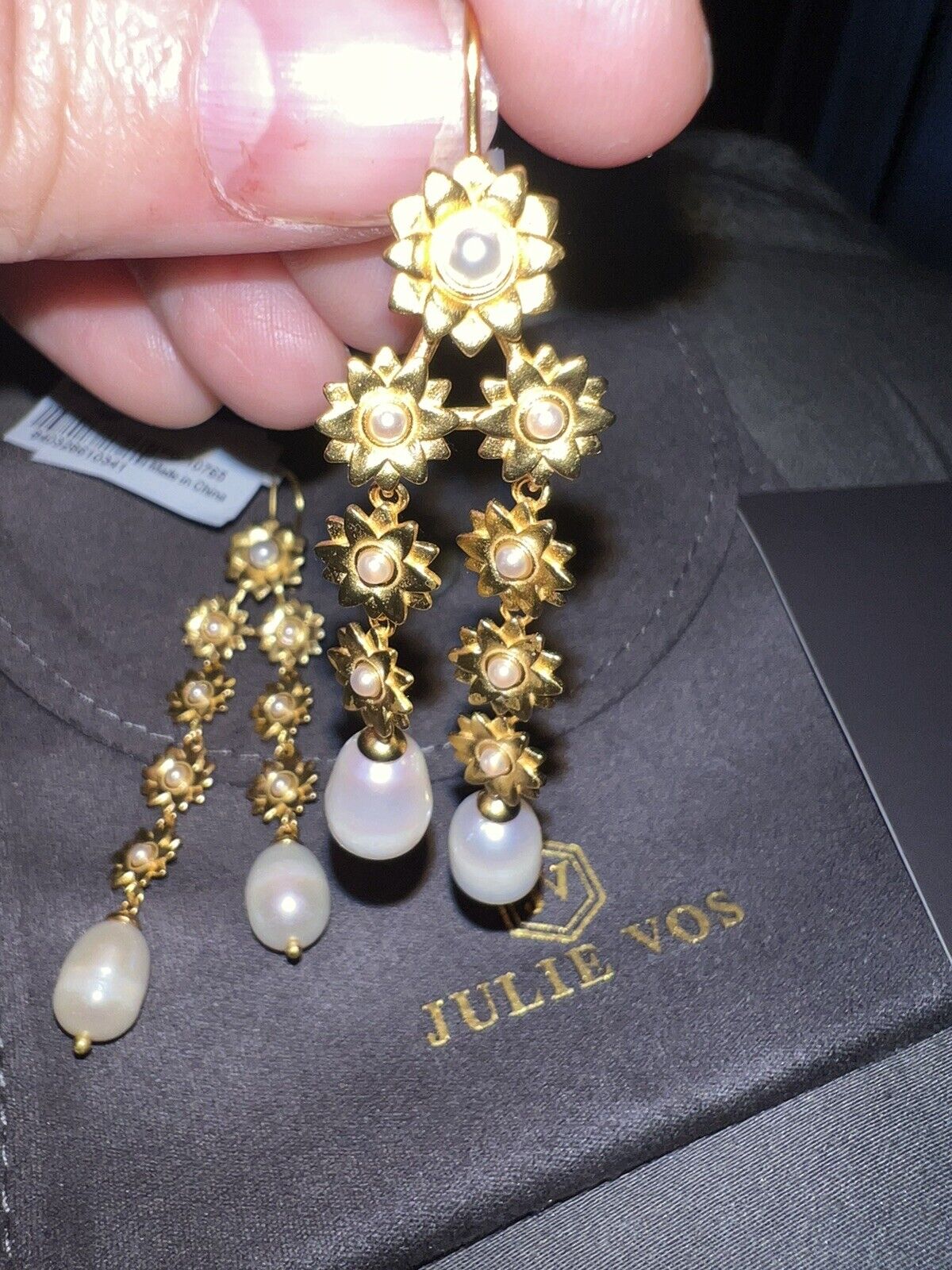 Julie Vos Flora Chandelier Drop Earrings 24k Gold Plated & Pearls