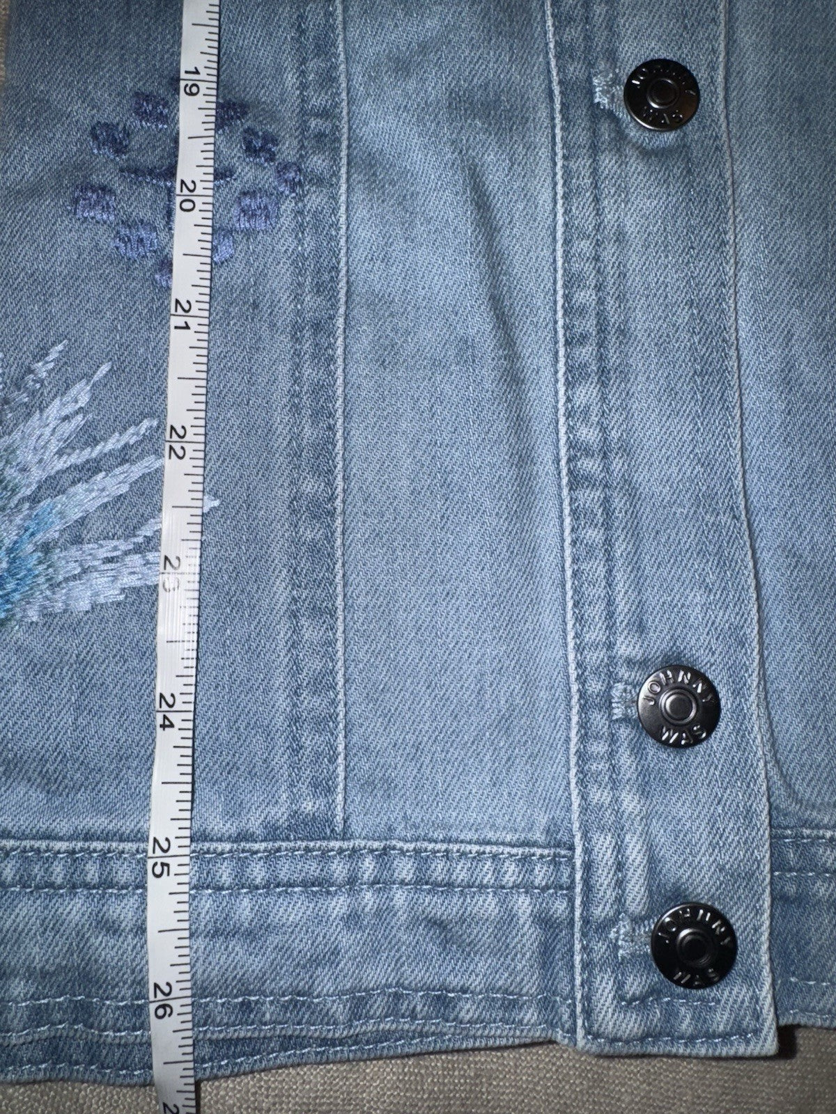 Johnny Was 2X Plus Denim Worker Jacket Coat Embroidered Birds & Paisley Johnny Was