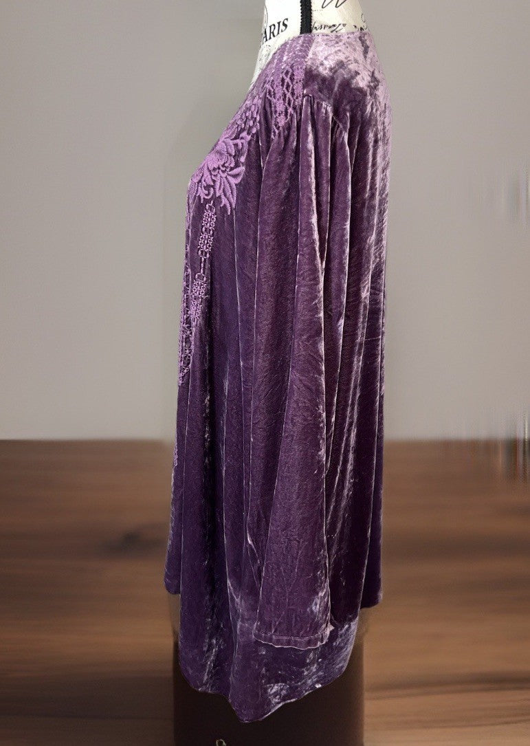 Johnny Was 3X Purple Plum Velvet Tunic Top Mini Dress Tonal Embroidery BOHO Johnny Was