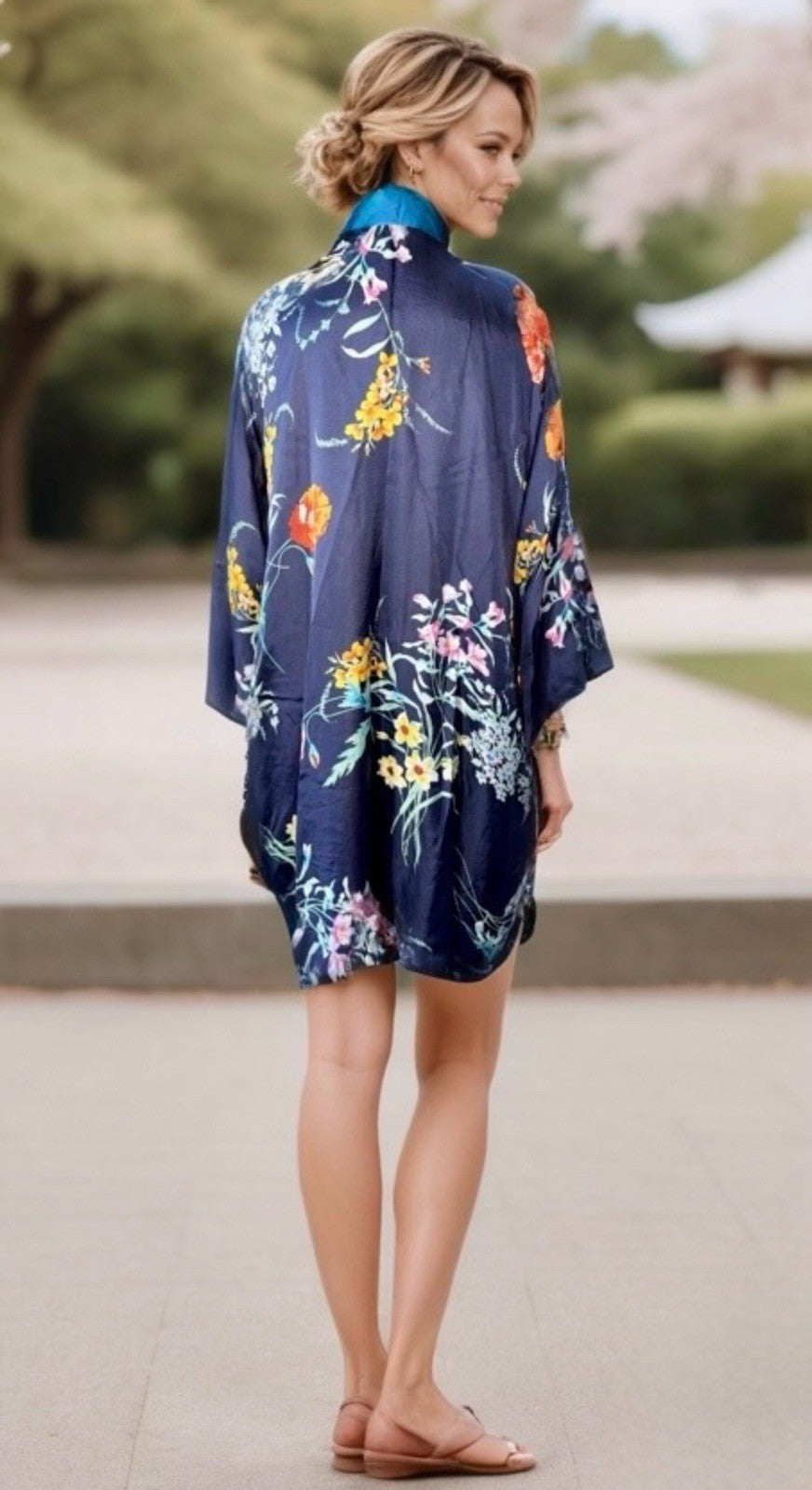 Johnny Was L 100% Silk Kimono Duster REVERSIBLE Embroidered Cardigan Wrap Johnny Was