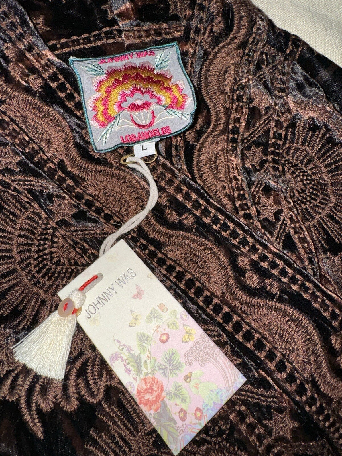 Johnny Was L Large Velvet Long Kimono Duster Wrap Leopard & Lace Jacket Johnny Was