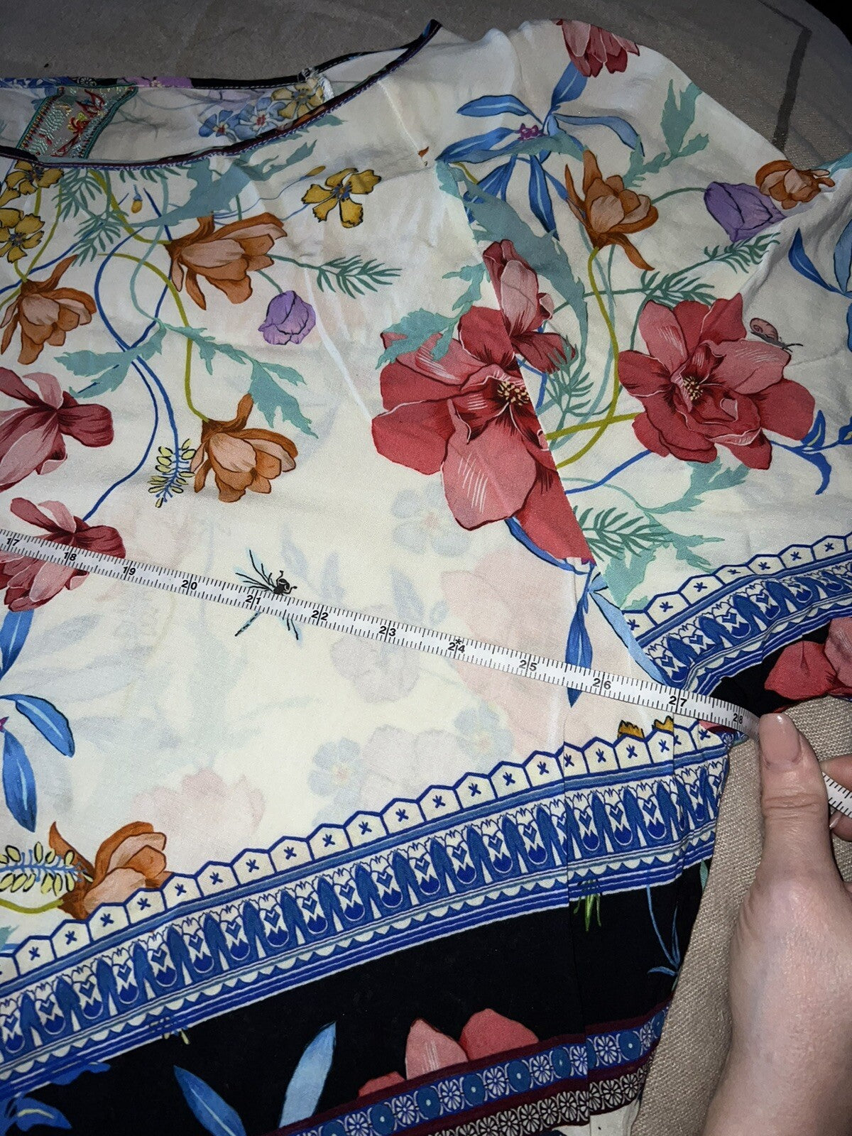 Johnny Was 1X Peasant Blouse Silky Floral Tunic Top Lightweight Cool White BOHO Johnny Was