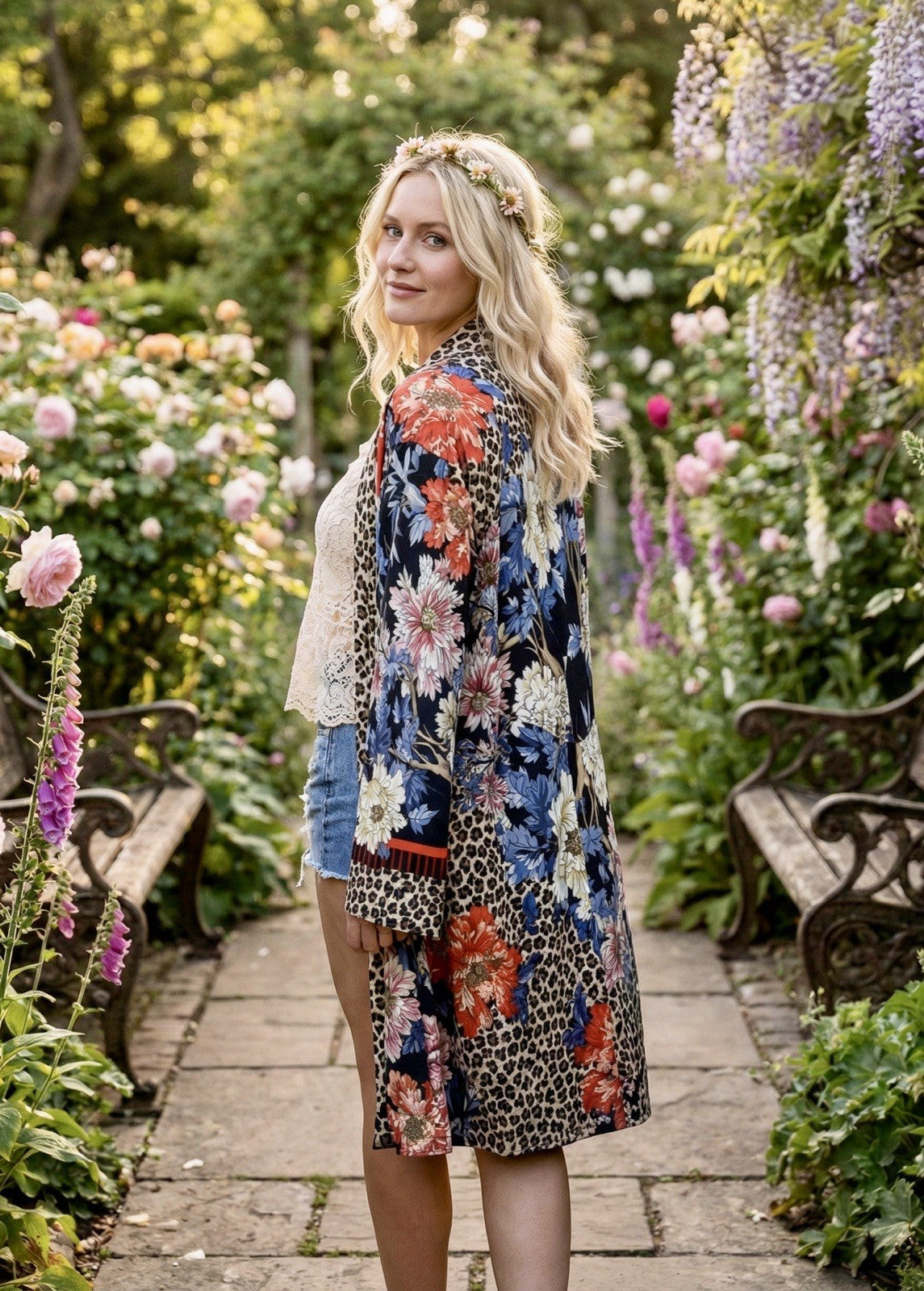 Johnny Was S Military Jacket Coat Animal Print & Floral Button Up Soft Johnny Was