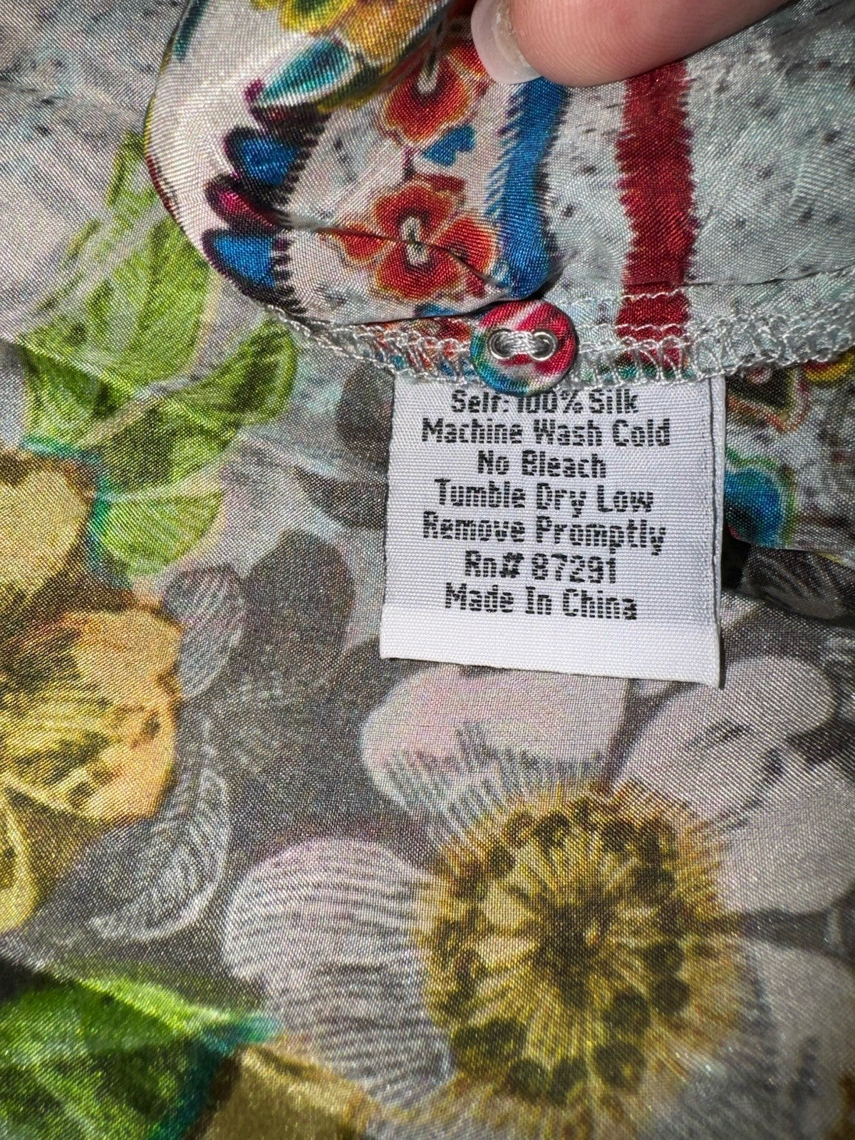 Johnny Was XL 100% Silk Button Up Blouse Long Sleeve Tunic Top Shirt Lightweight Johnny Was