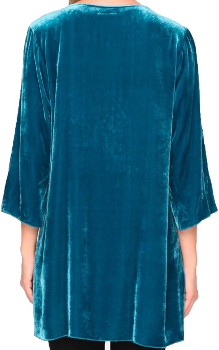 Johnny Was 1X Plus Turquoise Blue Velvet Tunic Top Long Sleeve Blouse Shirt Johnny Was