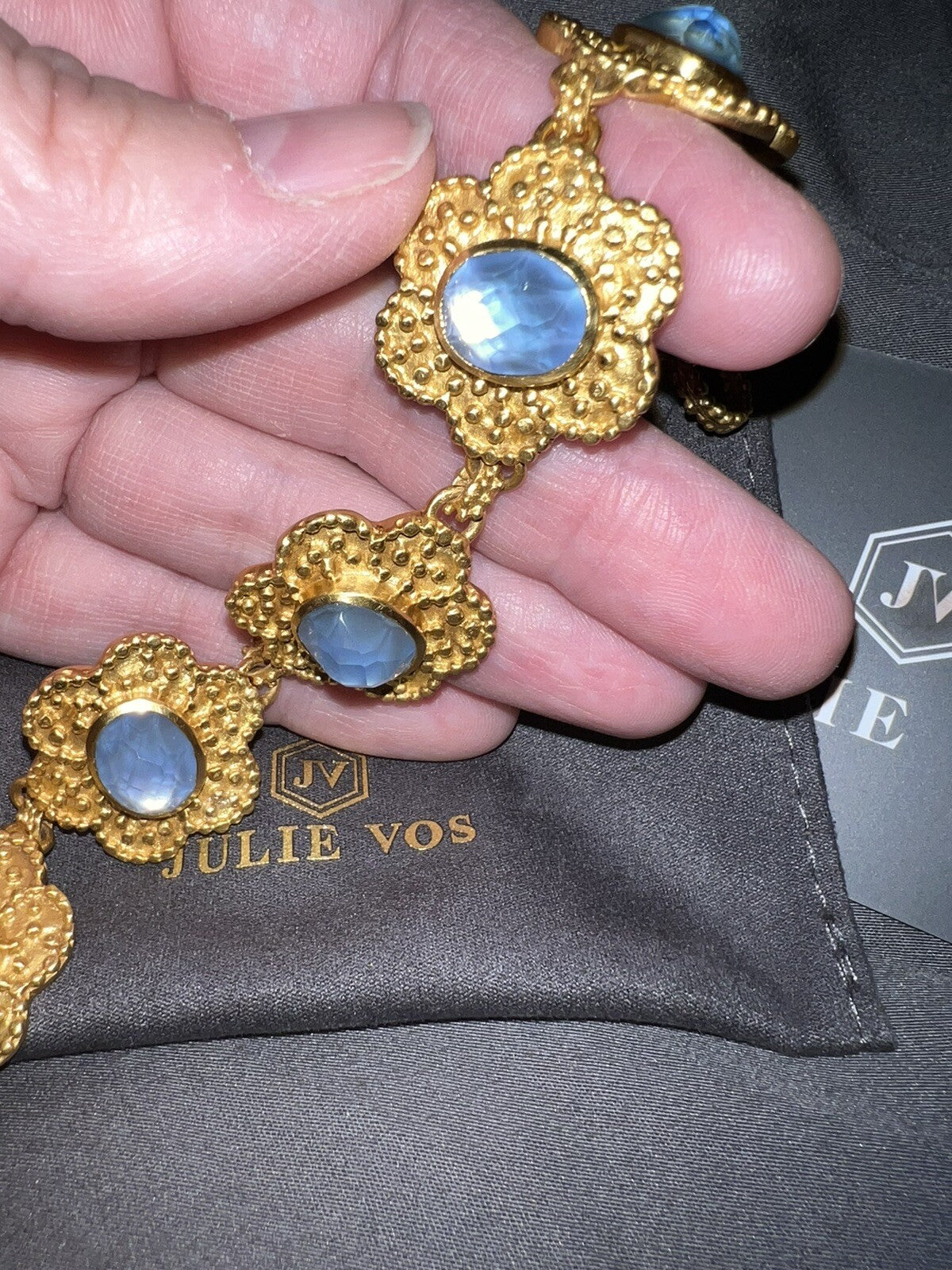 Julie Vos Chalcedony Blue Iridescent Colette Flower Link Toggle Bracelet Julie Vos