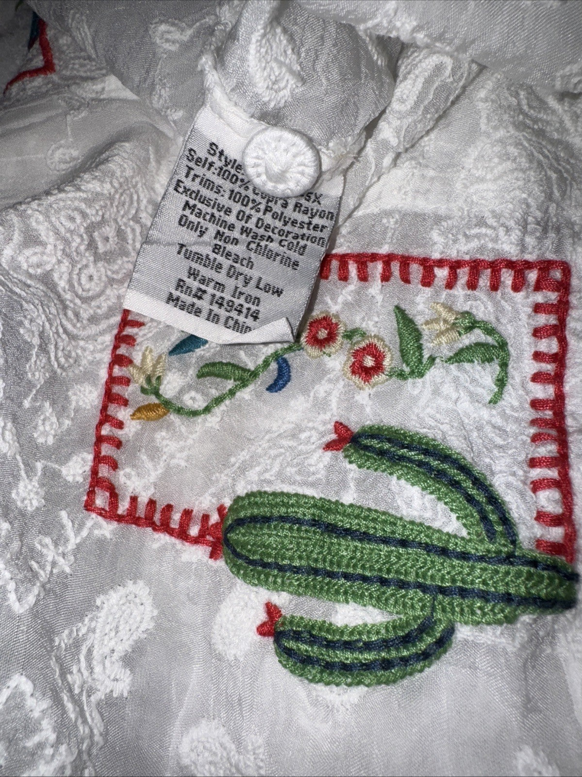 Johnny Was 1X Plus White Cotton Button Up Shirt Tunic Top Blouse Embroidered Johnny Was