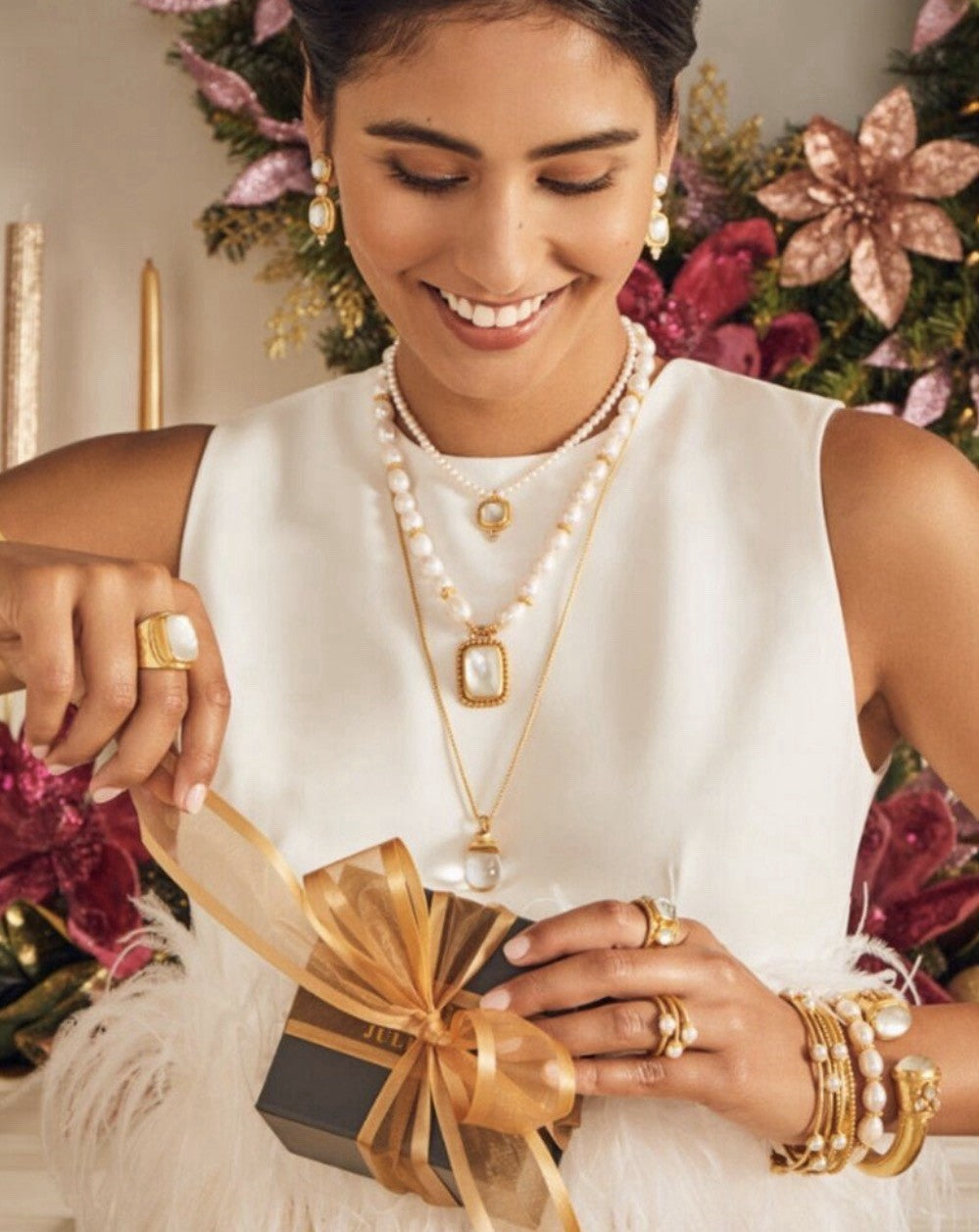 Julie Vos Freshwater Pearl & Clear Statement Necklace 24k Gold Plated Julie Vos