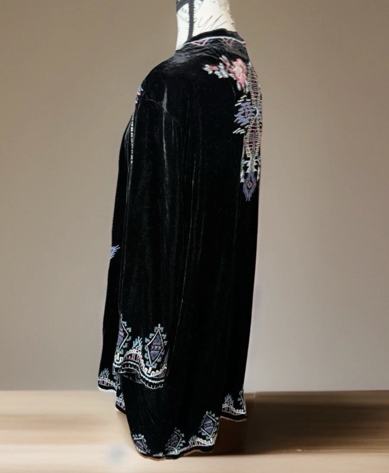 Johnny Was Black Velvet L Kimono Wrap Duster Jacket Coat Cardigan Aztec Luxury Johnny Was