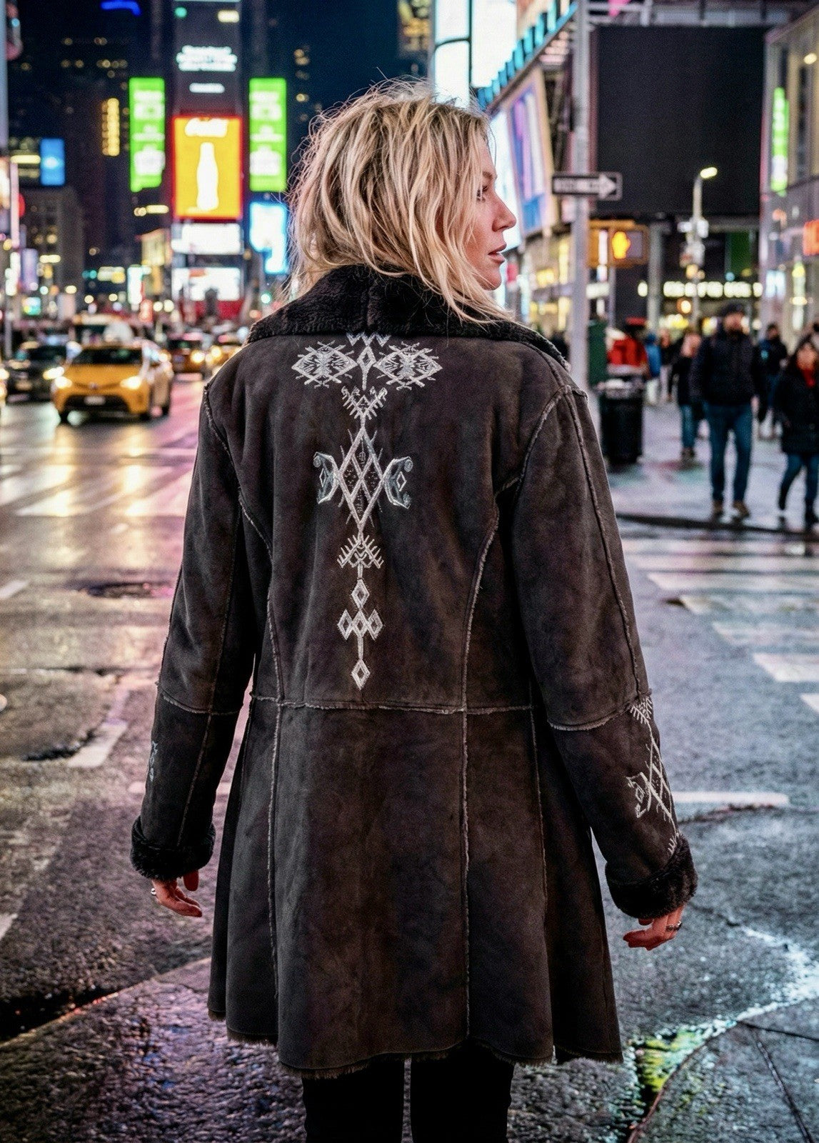 Johnny Was M Black Fuzzy Fur & Faux Suede Coat Jacket Wrap Pockets Western Johnny Was