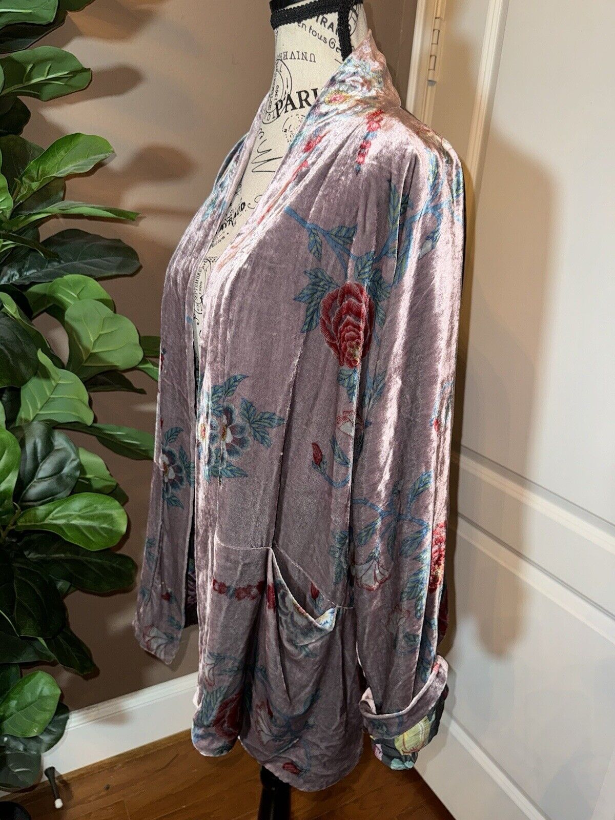 Johnny Was L Large Kimono Blazer Velvet & Silk Coat Lavender & Pink Jacket