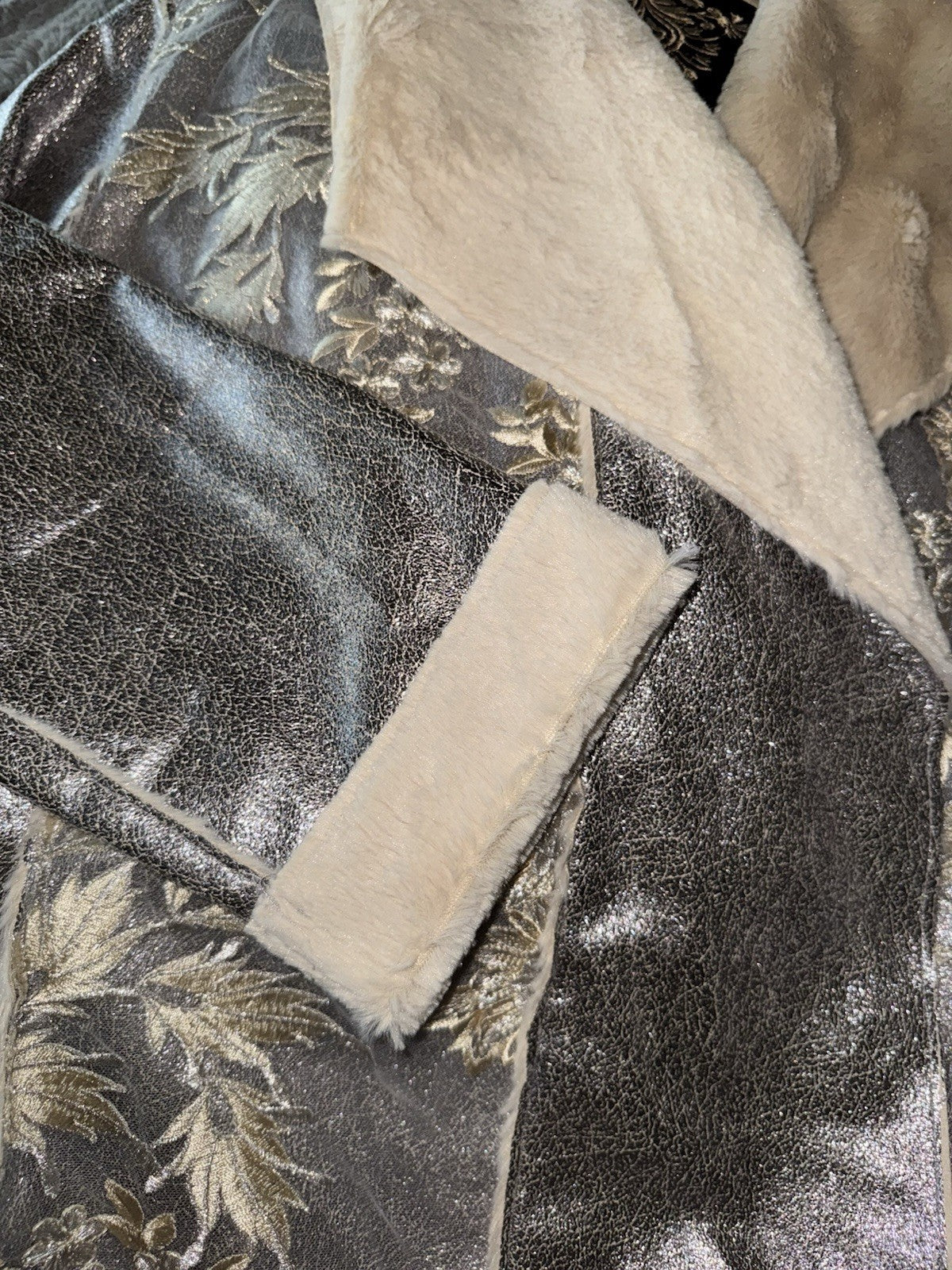 Johnny Was XL Silver Faux Suede & Fur Jacket Coat Applipue & Embroidery Johnny Was