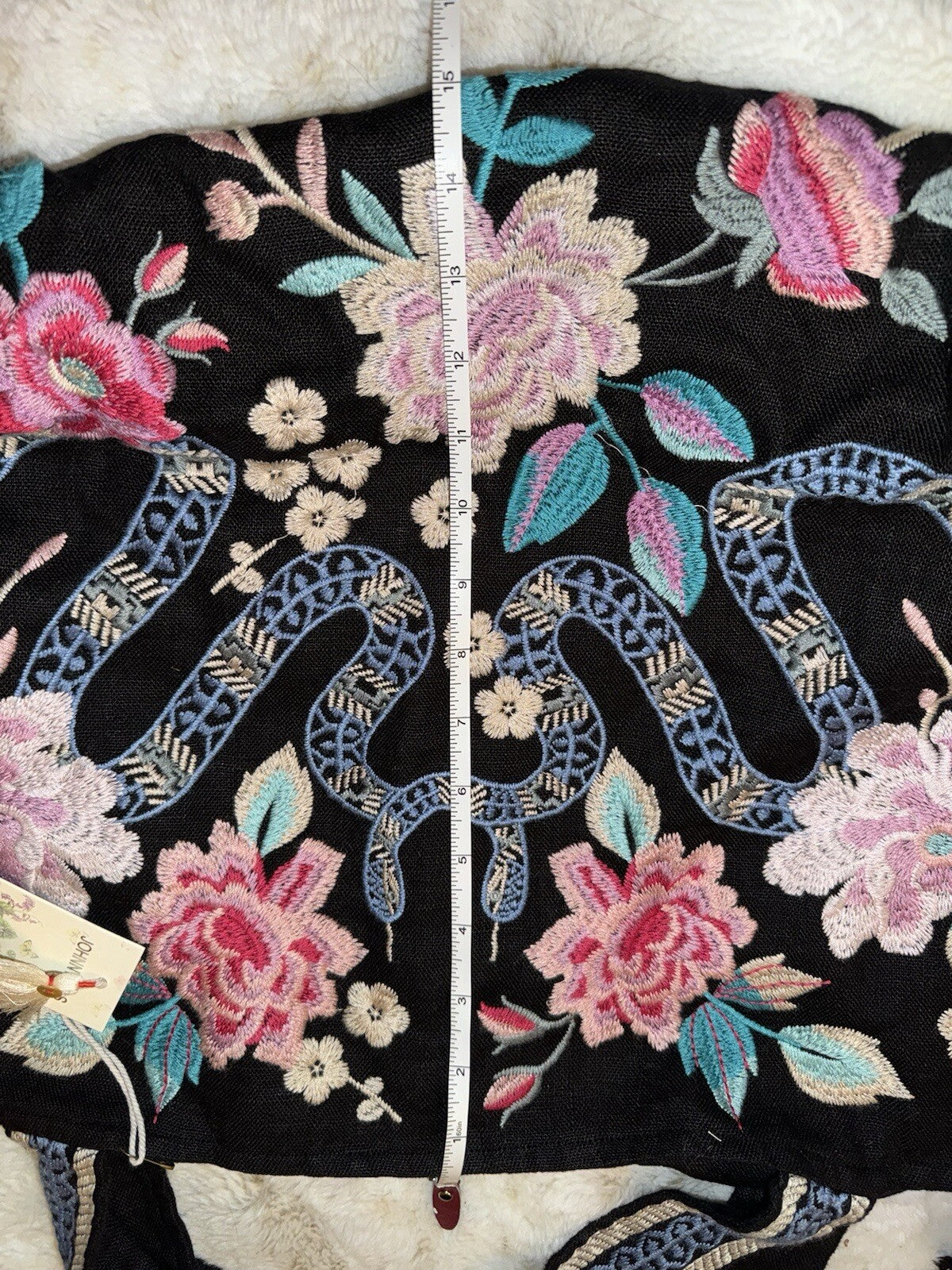 Johnny Was Large Black Embroidered Hobo Bag Tote Purse Crossbody Snakes & Roses Johnny Was