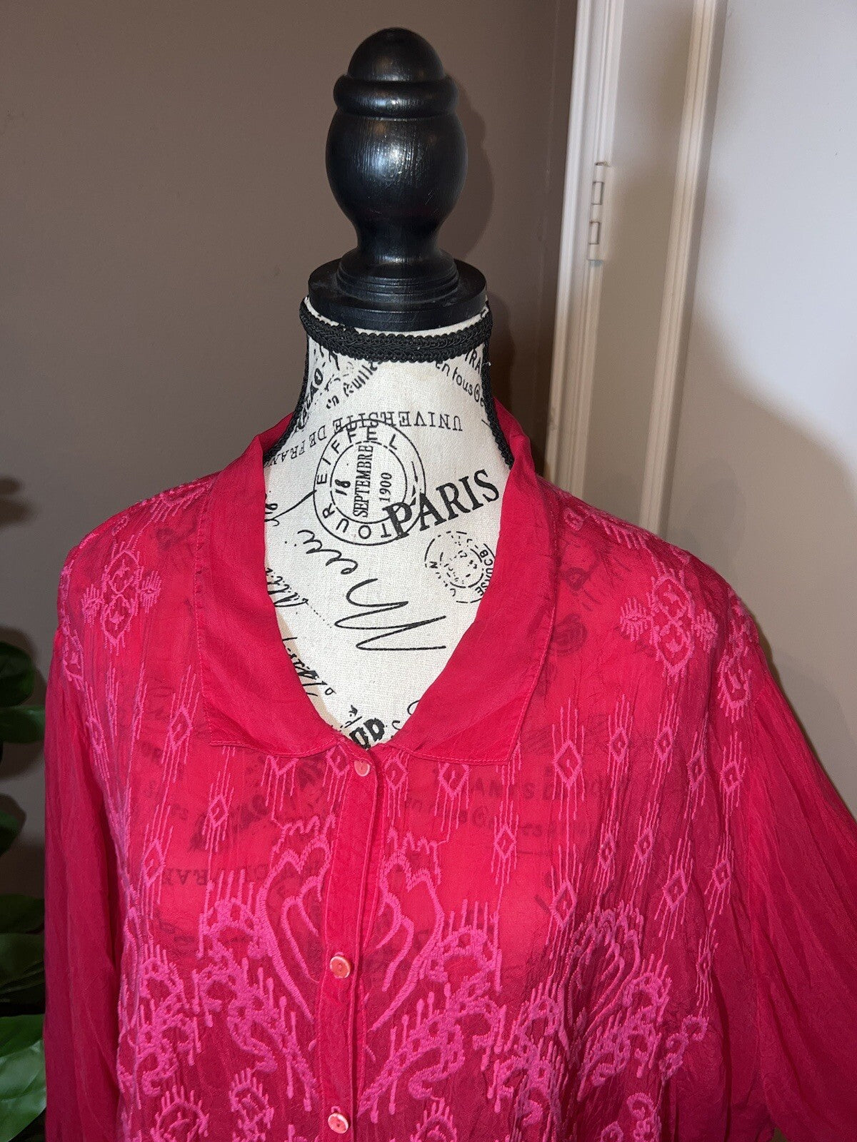 Johnny Was 1X Hot Pink Mini Shift Dress Button Up Shirt Embroidered Tunic Top Johnny Was