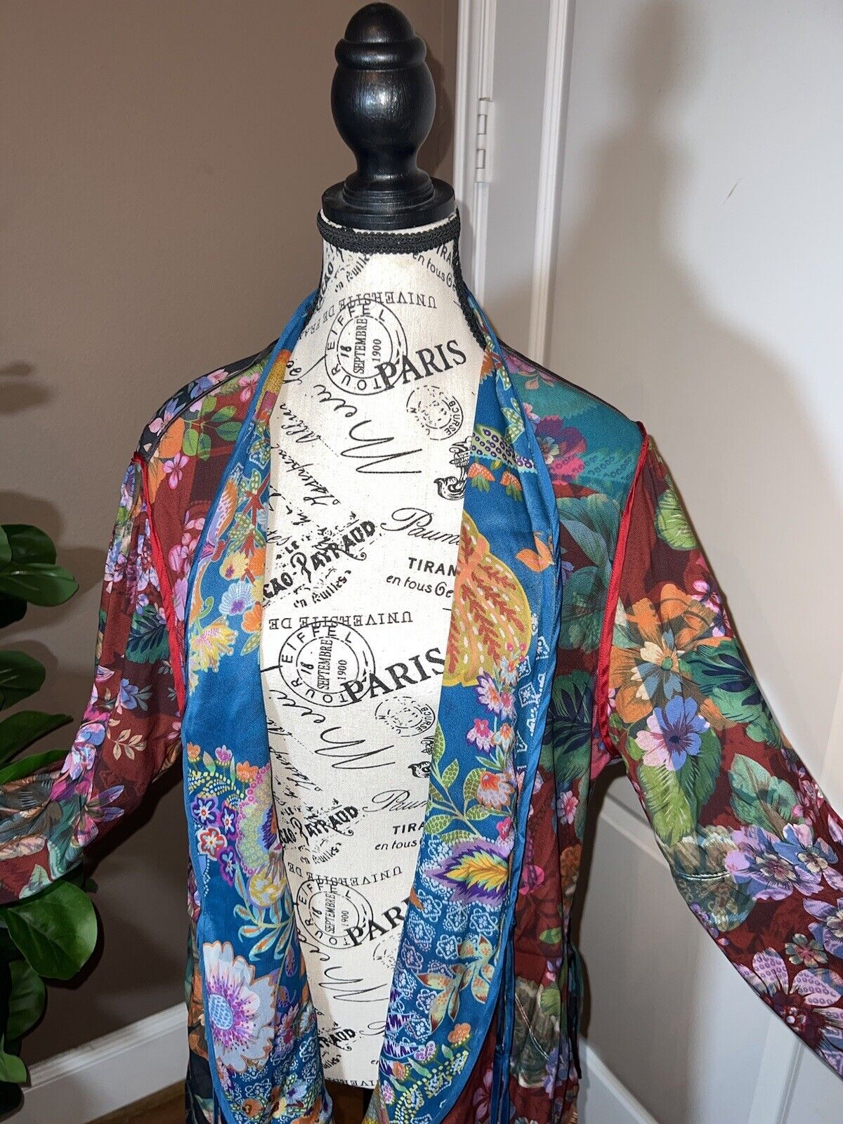 Johnny Was Duster Kimono REVERSIBLE XL 1X   Teal Blue & Wine Red Florals