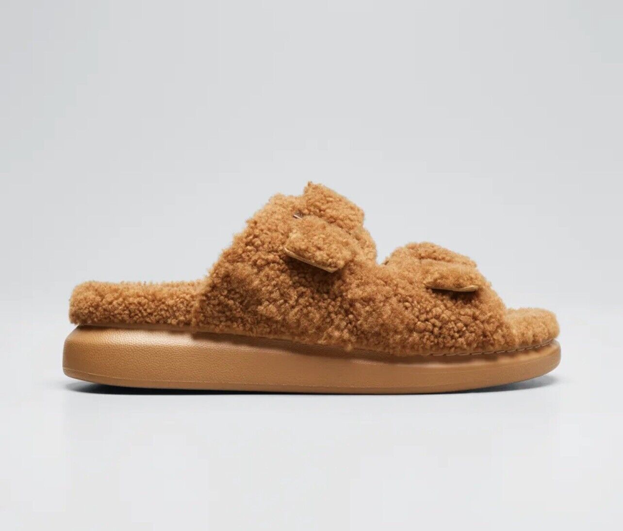 Alexander McQueen Double Strap Shearling Slides Sz 44 US 11  Retail $730