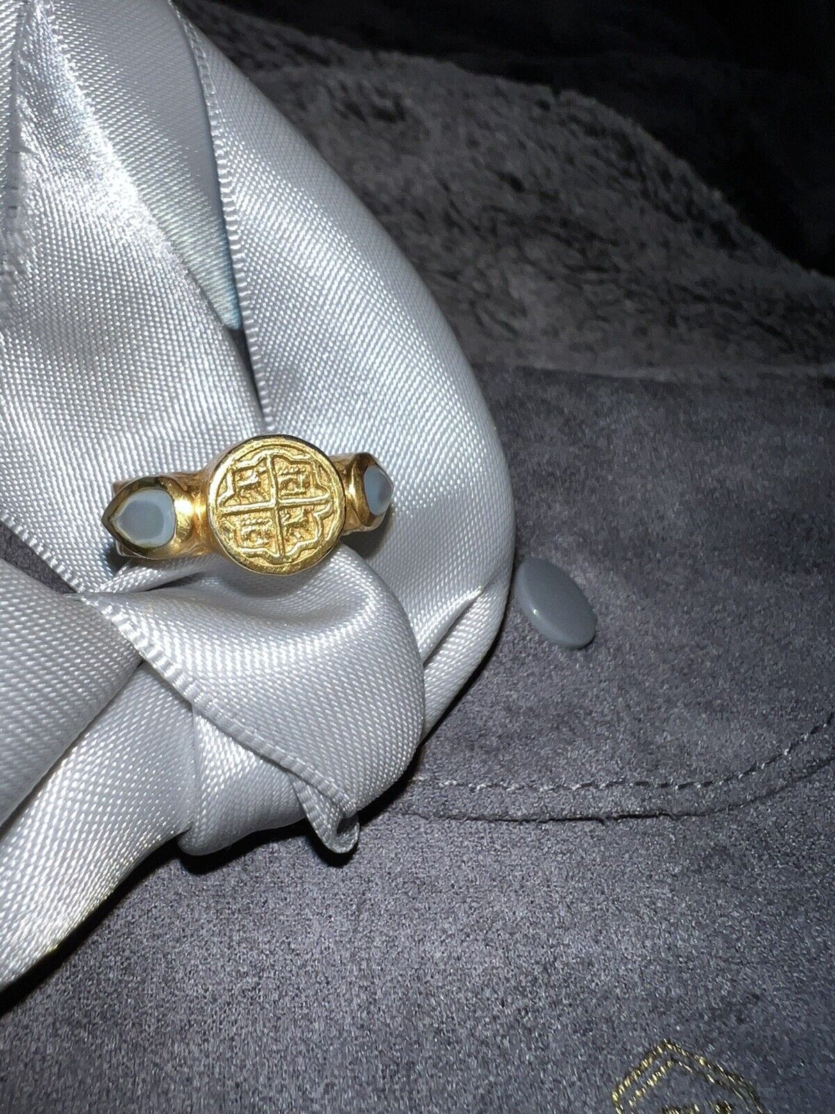 Julie Vos Ring w/ Moonstones & Seal Adjustable Sz 6