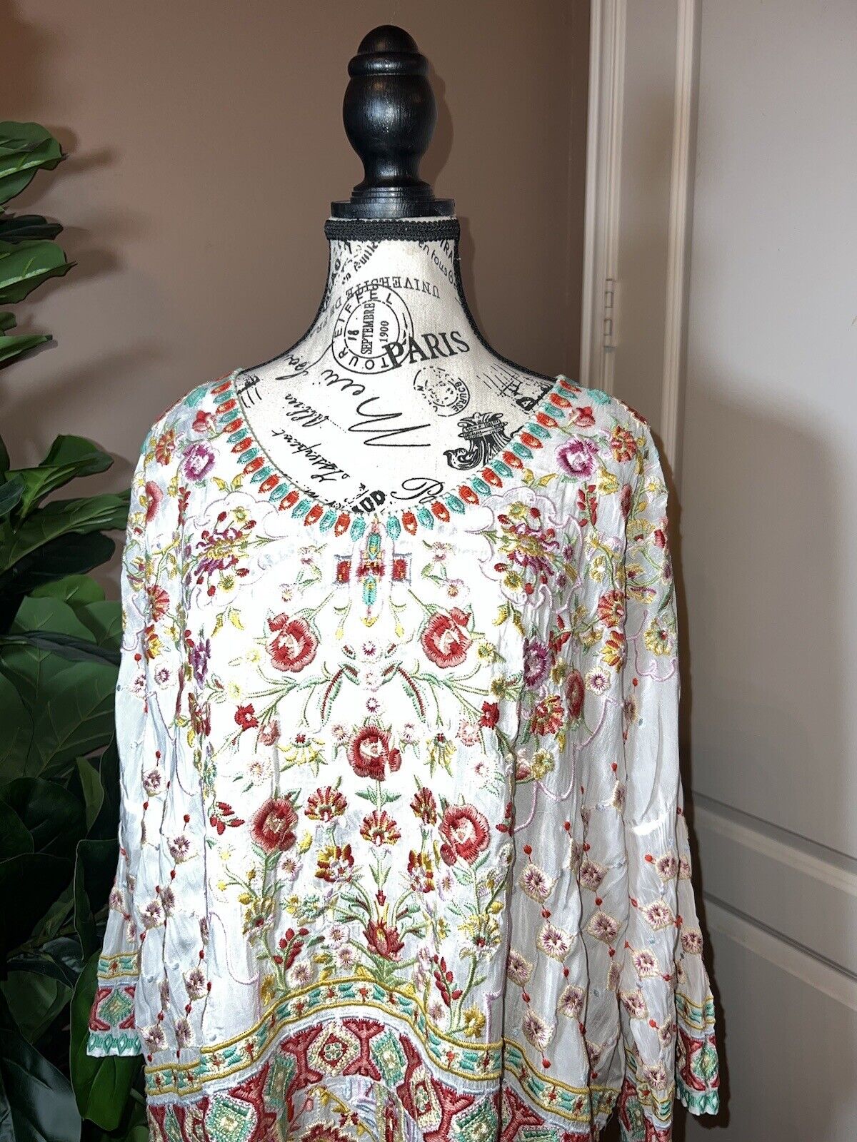 Johnny Was Heavily Embroidered Tunic Sz XXL (2X 2XL) SPRING EASTER