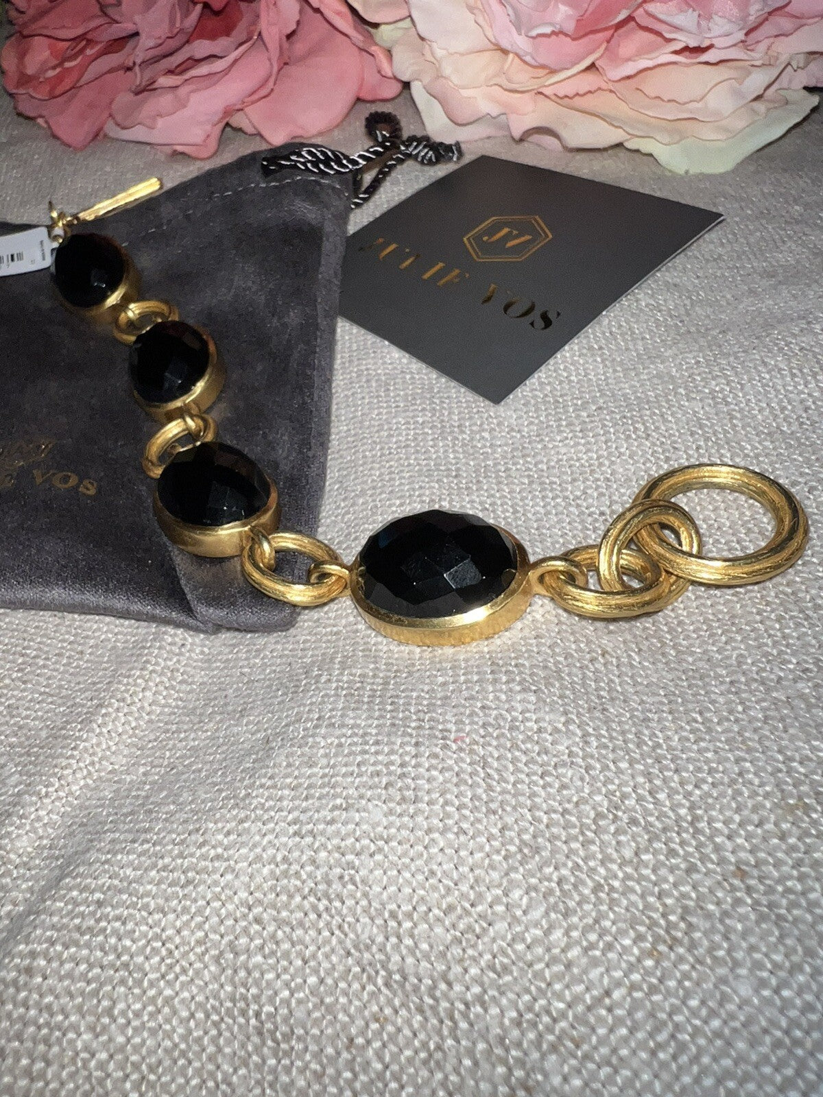 Julie Vos 8” Black Obsidian Link Bracelet Adjustable Toggle Julie Vos