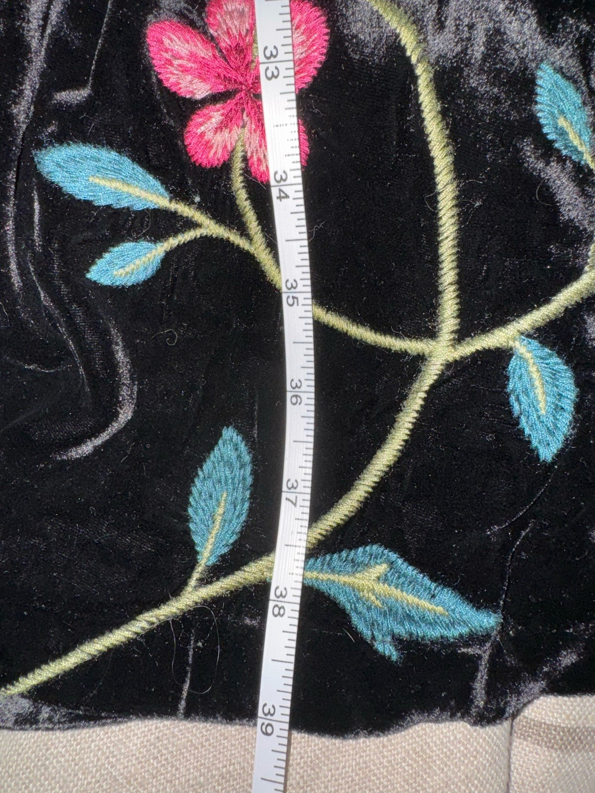 Johnny Was XL Black Velvet Shift Mini Dress Floral Tunic Kimono Sleeves BOHO Johnny Was