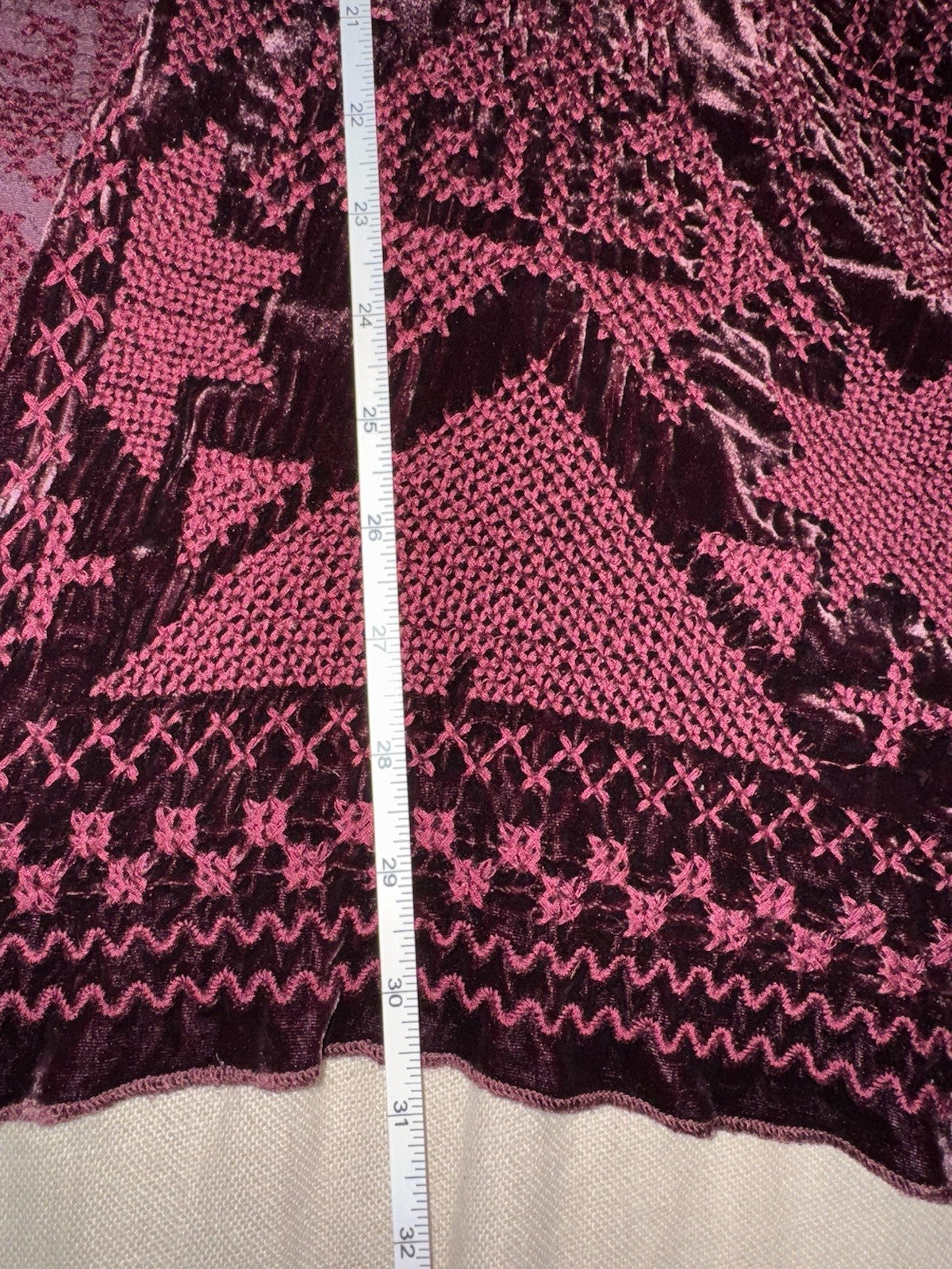 Johnny Was XL Wine Red Velvet Kimono Wrap Embroidery Cardigan Lightweight Jacket Johnny Was