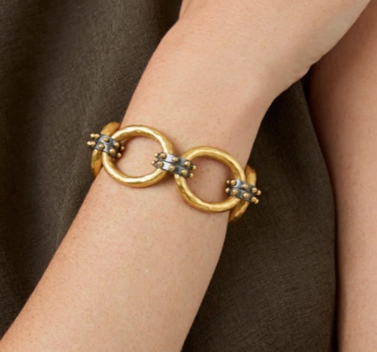 Julie Vos Soho 2 Tone 24k Gold Plated Toggle Chain Link Bracelet  8.5” Julie Vos