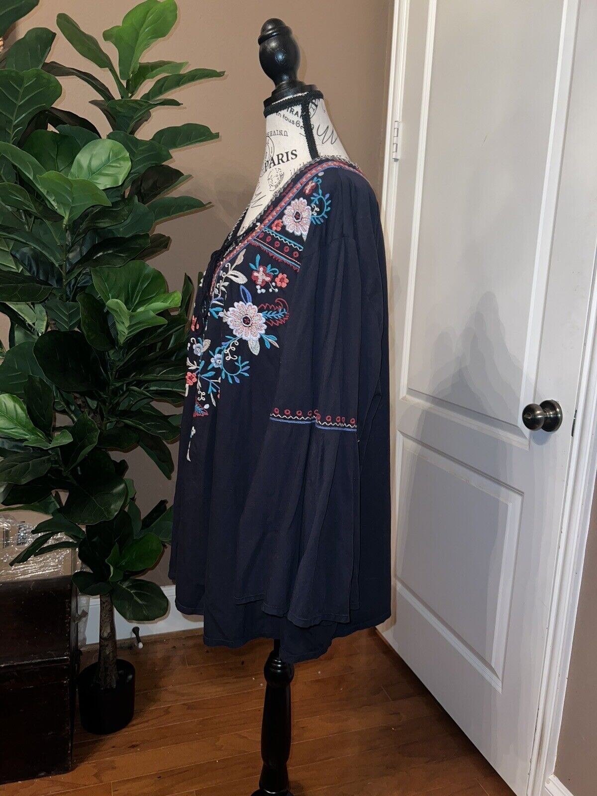 Johnny Was Sz 2Xl 2X XXL Heavily Embroidered Tunic Top Kimono Sleeves