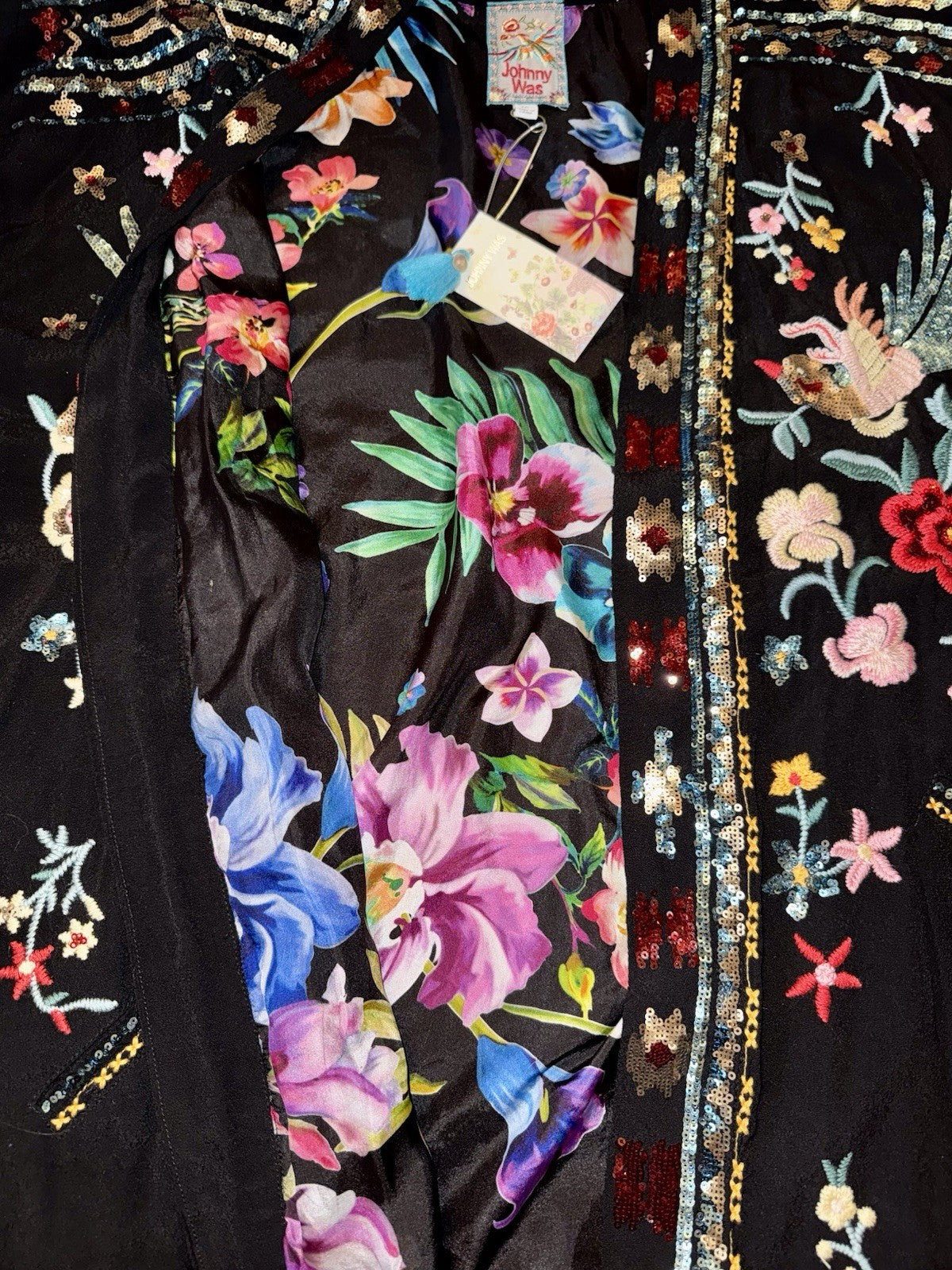 Johnny Was XXL Plus Black Kimono Jacket Coat Sequins Sequin $528 Retail LUXE Johnny Was