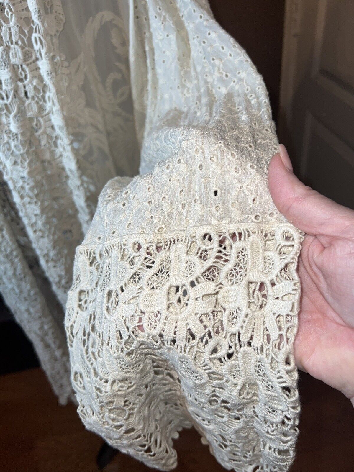 Johnny Was Ivory Silky Embroidery & Lace Kimono Beach Wedding Wrap XL OVERSIZED