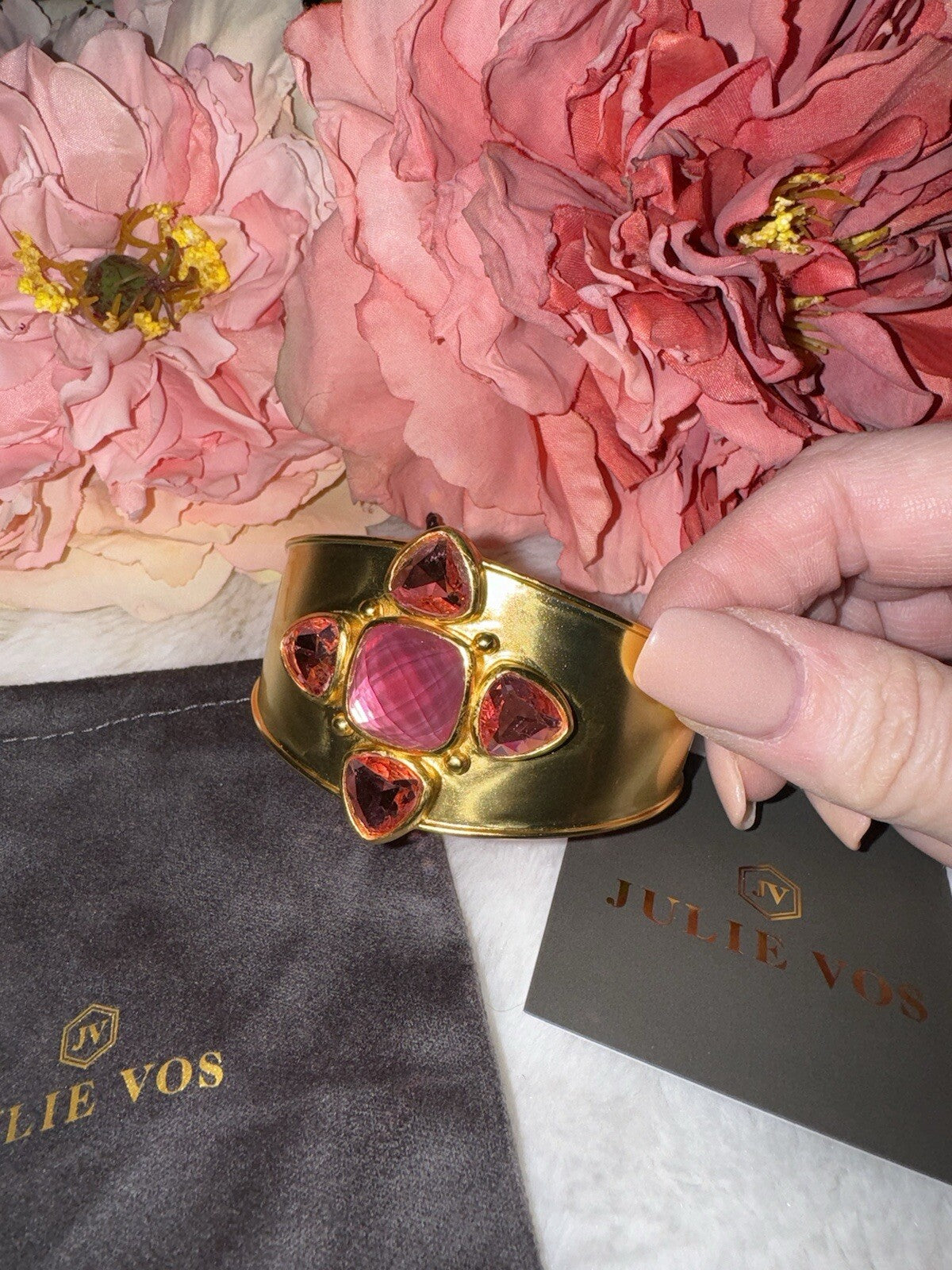 Julie Vos Iridescent Pink Two Tone Band Cuff Bracelet 24k Gold Plated Julie Vos