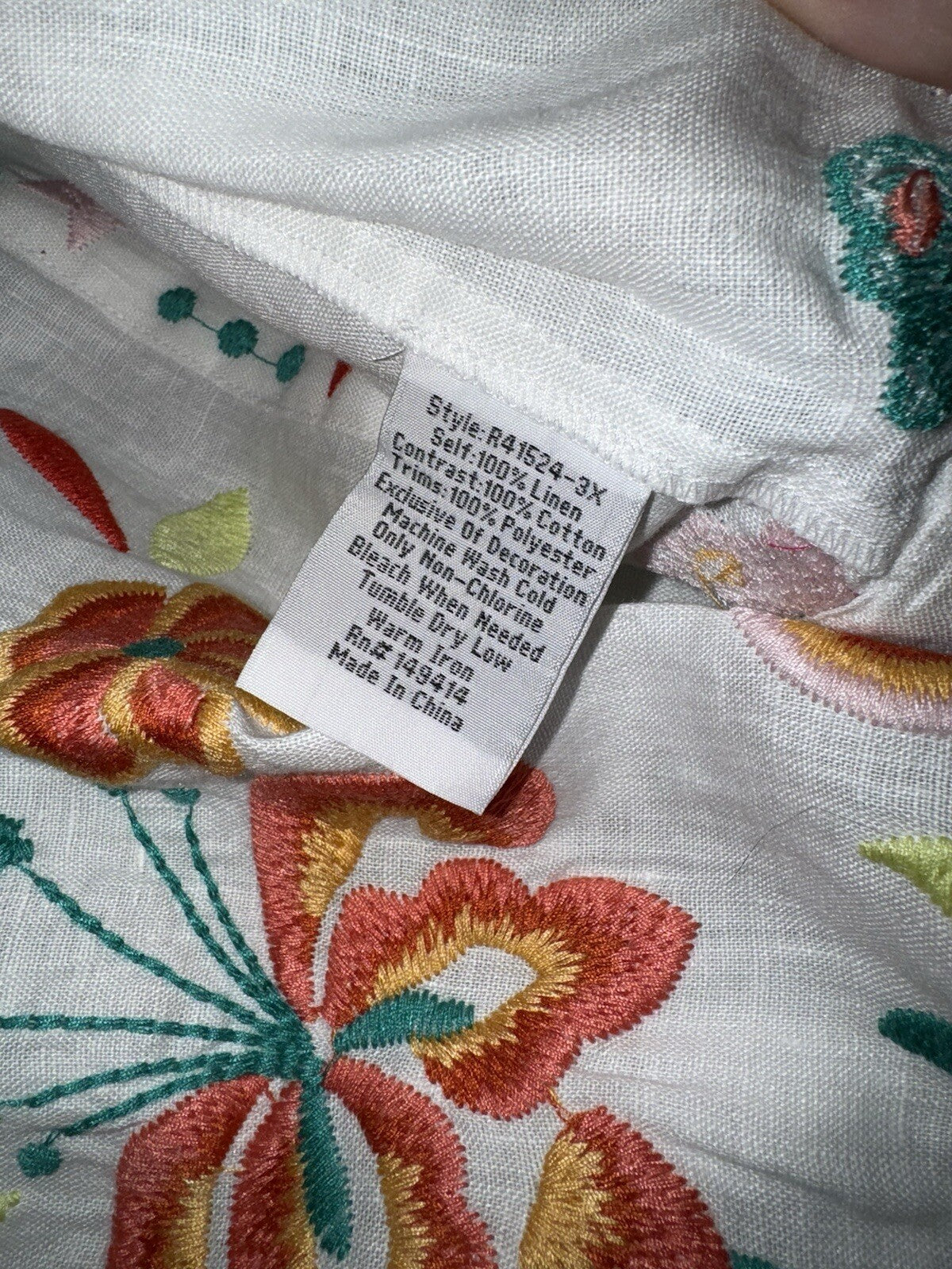 Johnny Was 2X White Linen Kimono Colorful Embroidery Top BOHO Wrap Jacket Johnny Was