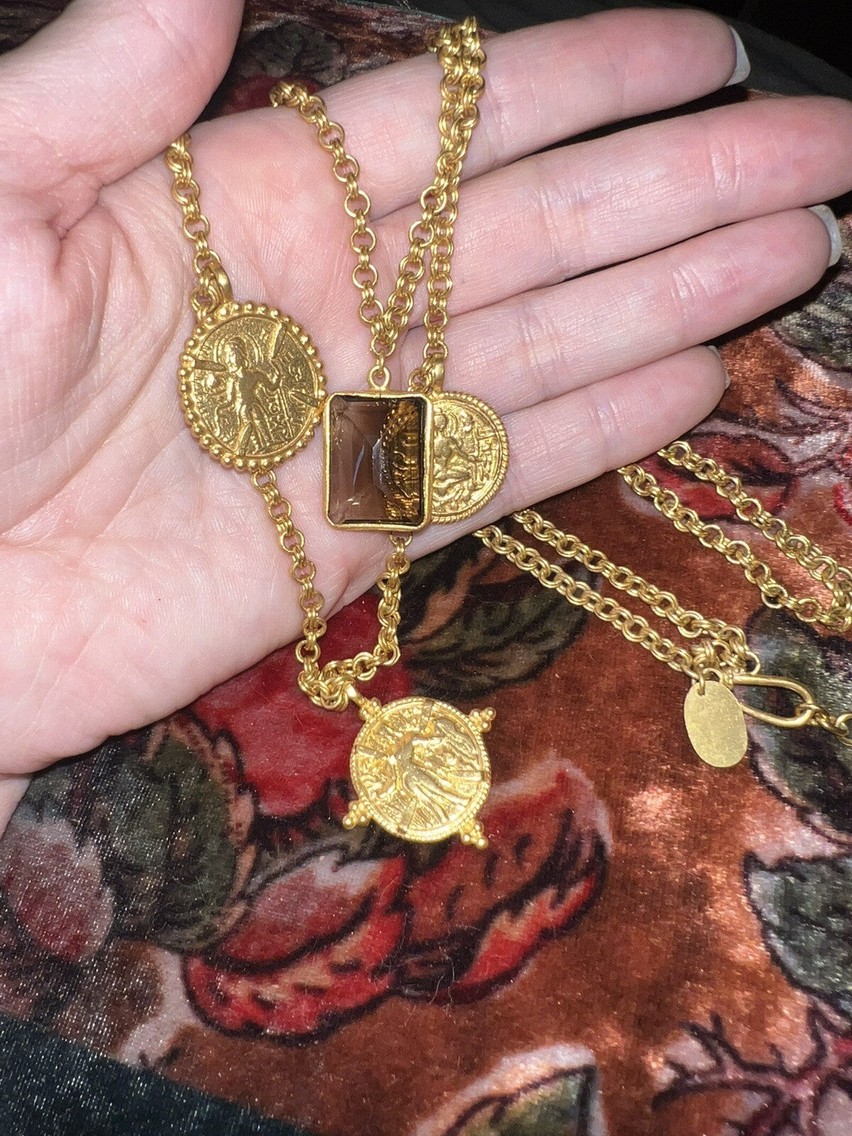 Julie Vos Double Strand Coin Medallion & Smokey Brown 24k Gold Plated Necklace Julie Vos