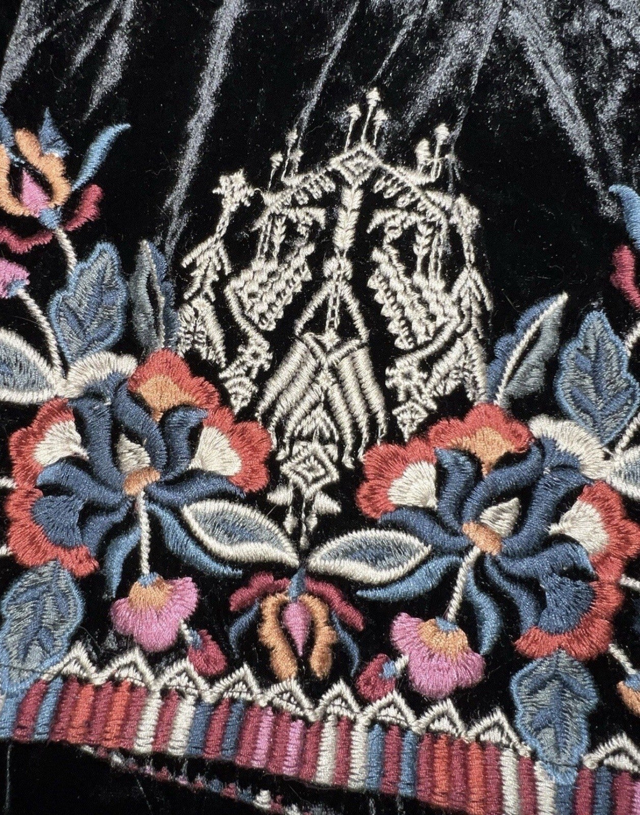 Johnny Was Velvet Kimono Wrap Jacket M Medium Black Embroidery Duster Oversized Johnny Was