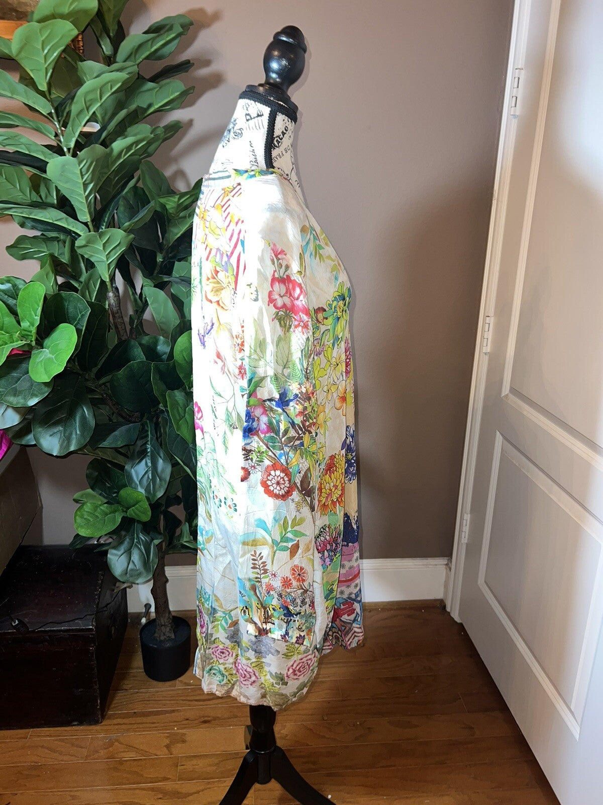 Johnny Was L Floral & Phoenix Long Tunic Top Mini Dress Lightweight Cool Boho Johnny Was