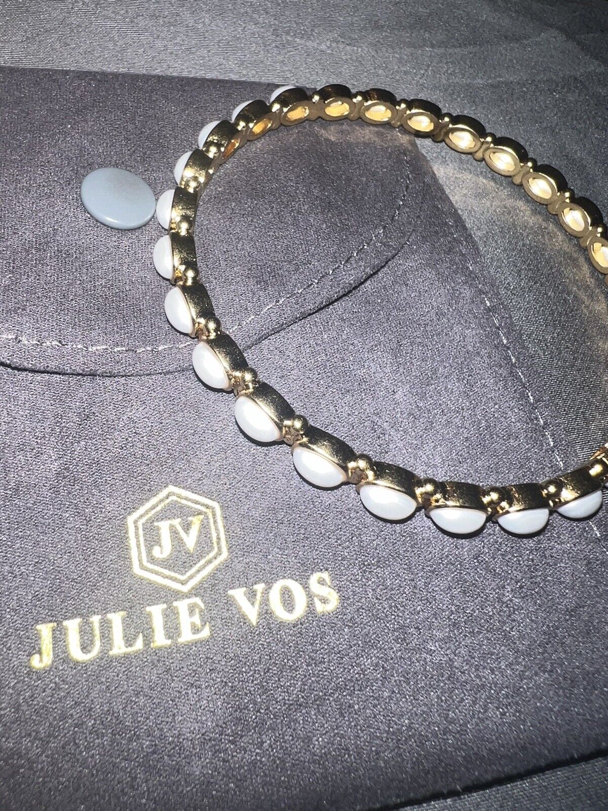 NEW Julie Vos Mykonos Pearl Bangle Bracelet Sz Lg 24k Gold Plated NWOT